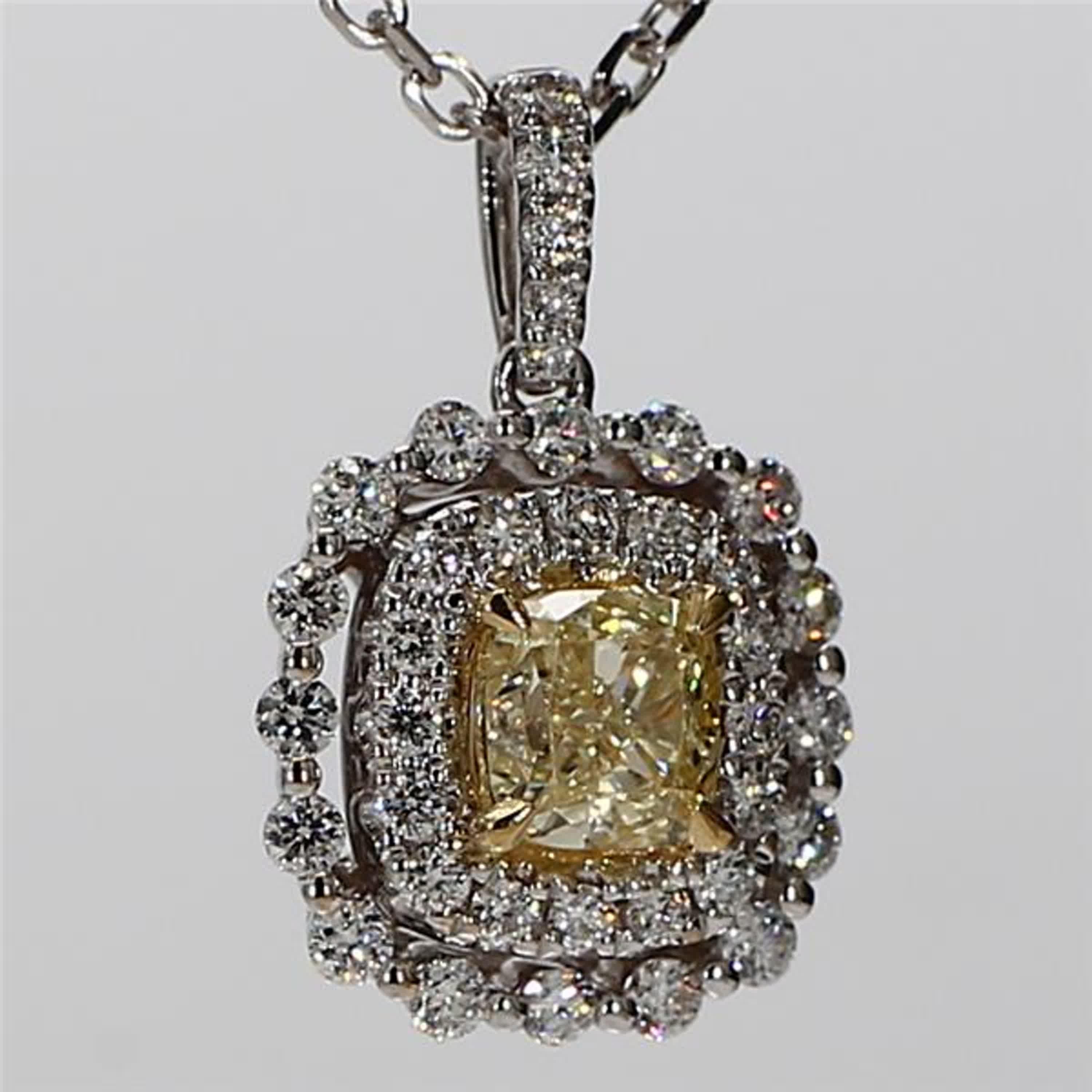 Natural Yellow Cushion and White Diamond 1.11 Carat TW Gold Drop Pendant For Sale 1