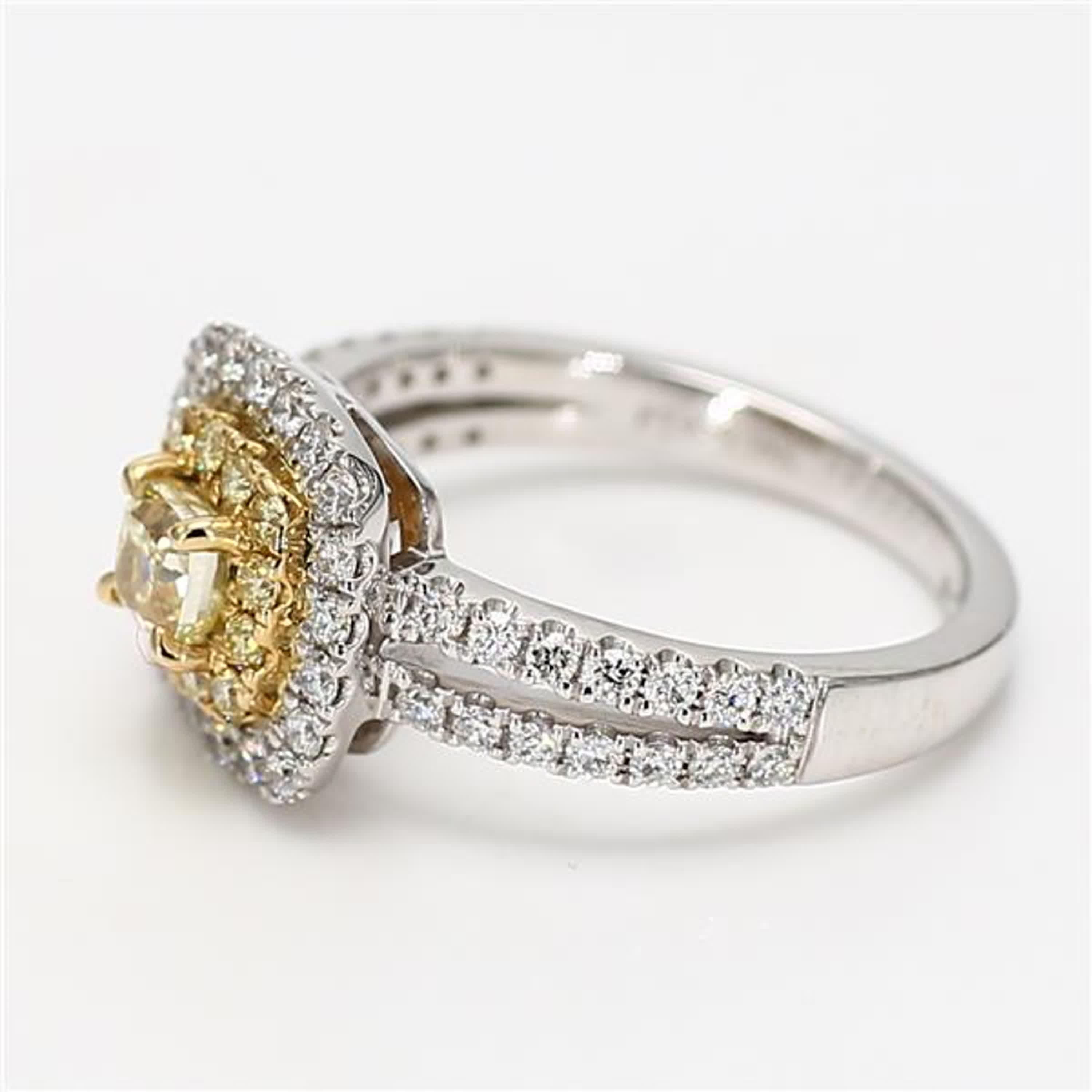 Contemporary Natural Yellow Cushion and White Diamond 1.11 Carat TW Platinum Cocktail Ring For Sale