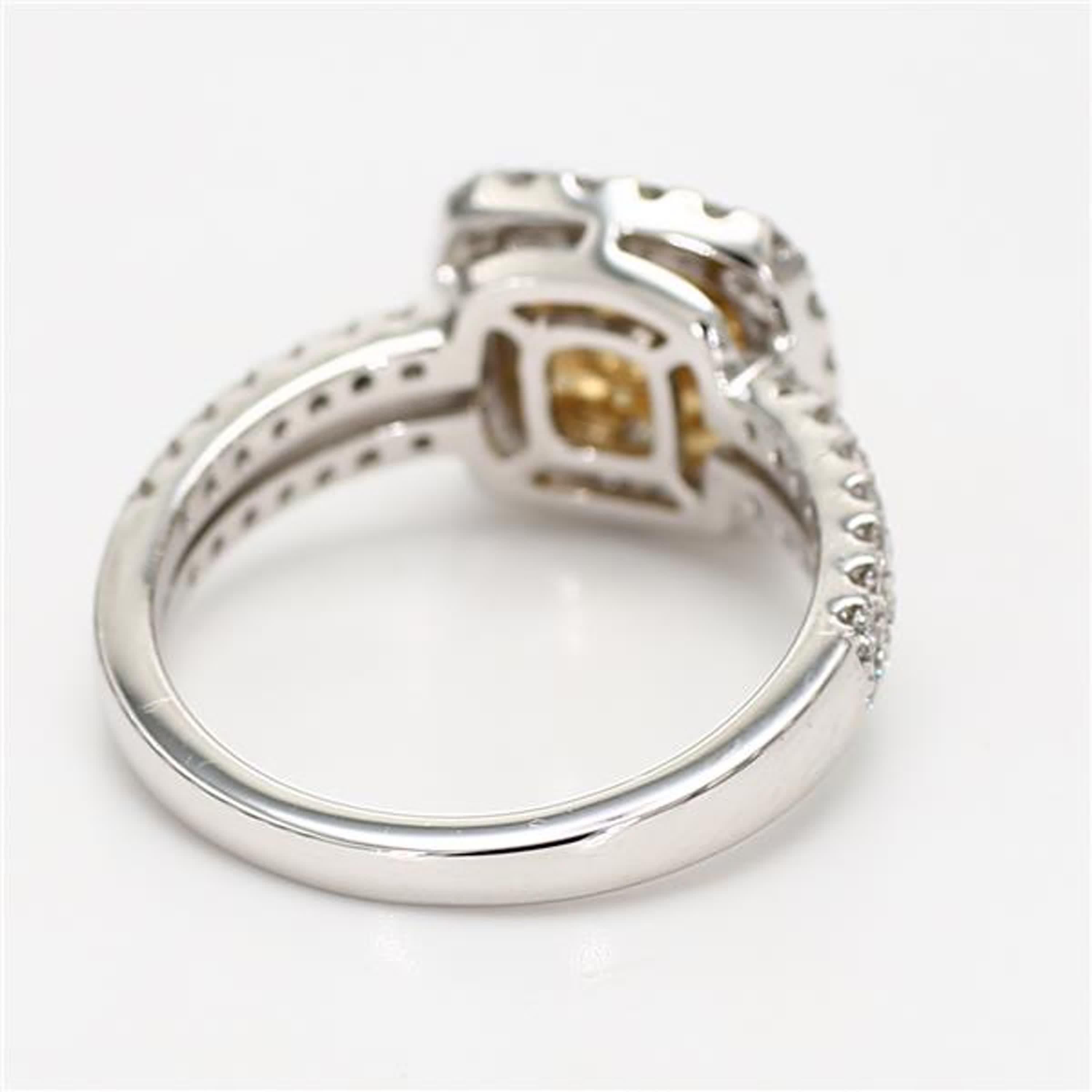 Natural Yellow Cushion and White Diamond 1.11 Carat TW Platinum Cocktail Ring In New Condition For Sale In New York, NY