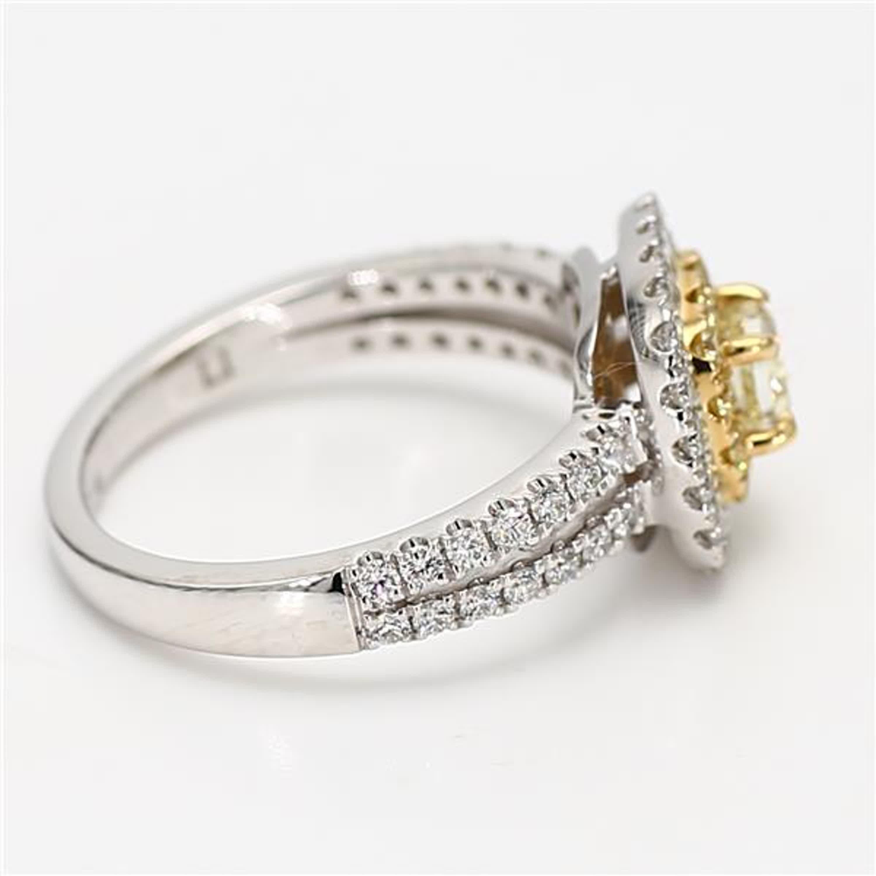 Women's Natural Yellow Cushion and White Diamond 1.11 Carat TW Platinum Cocktail Ring For Sale