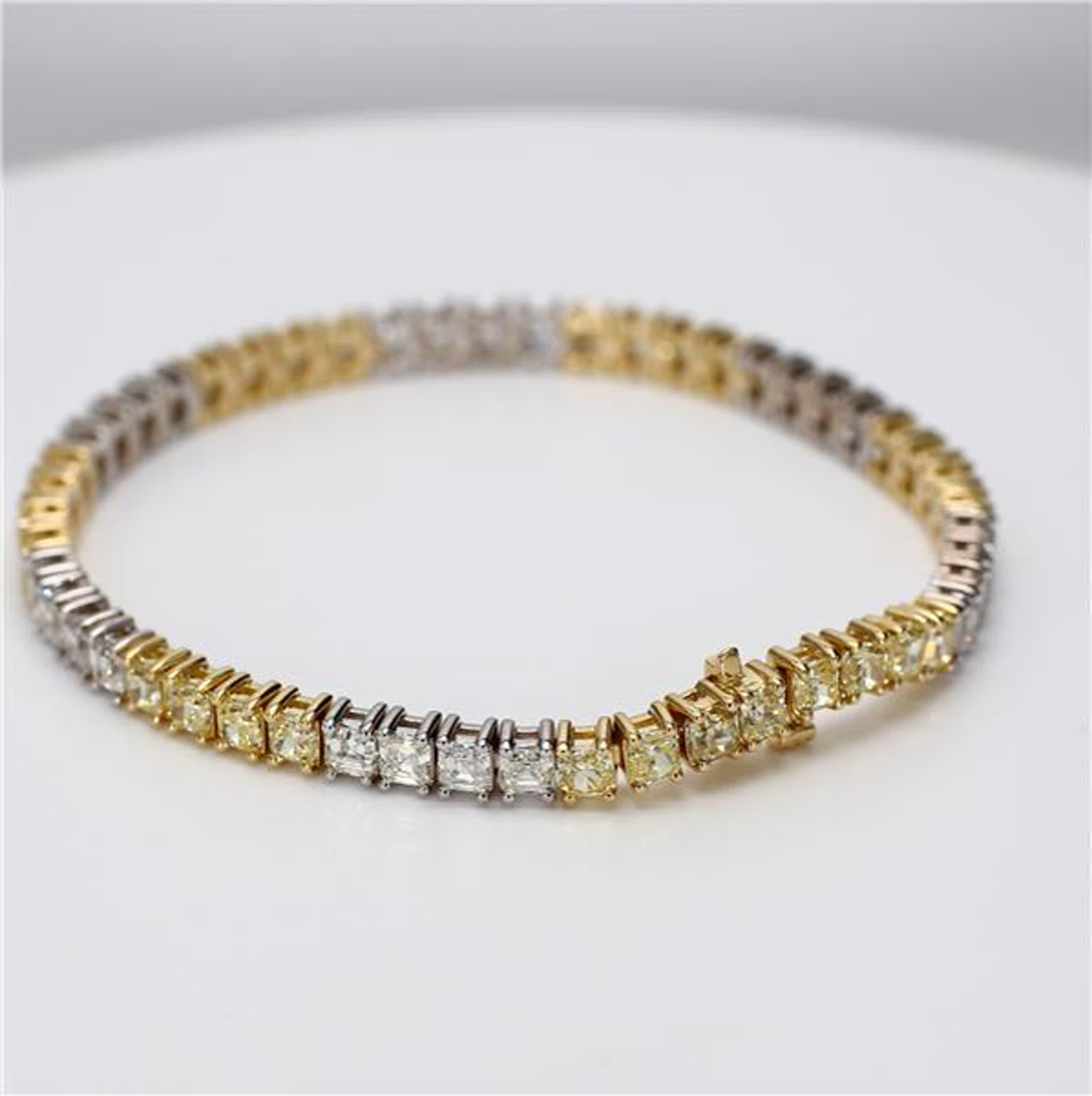 Cushion Cut Natural Yellow Cushion and White Diamond 11.54 Carat TW Gold Tennis Bracelet For Sale