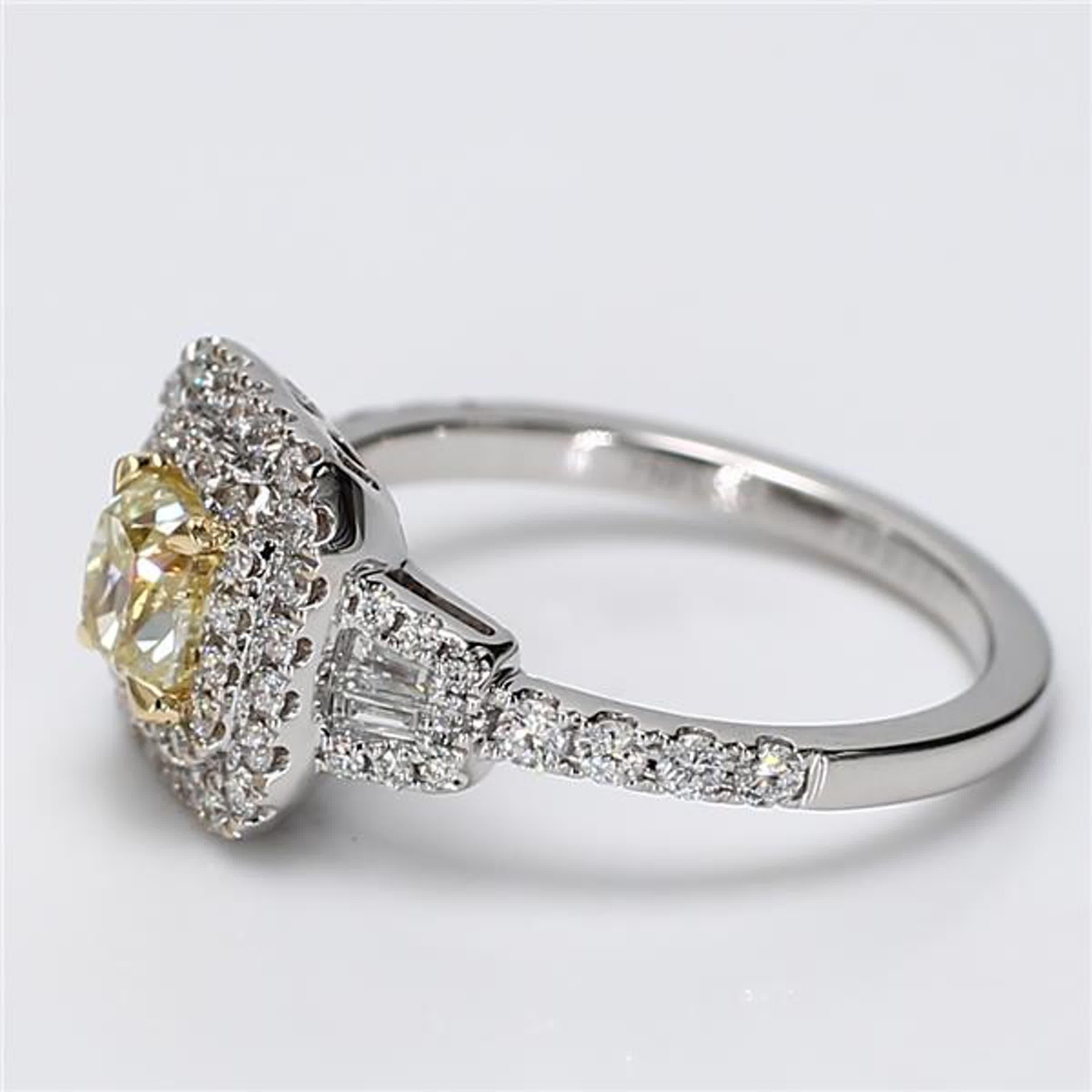 Contemporary Natural Yellow Cushion and White Diamond 1.20 Carat TW Gold Cocktail Ring For Sale