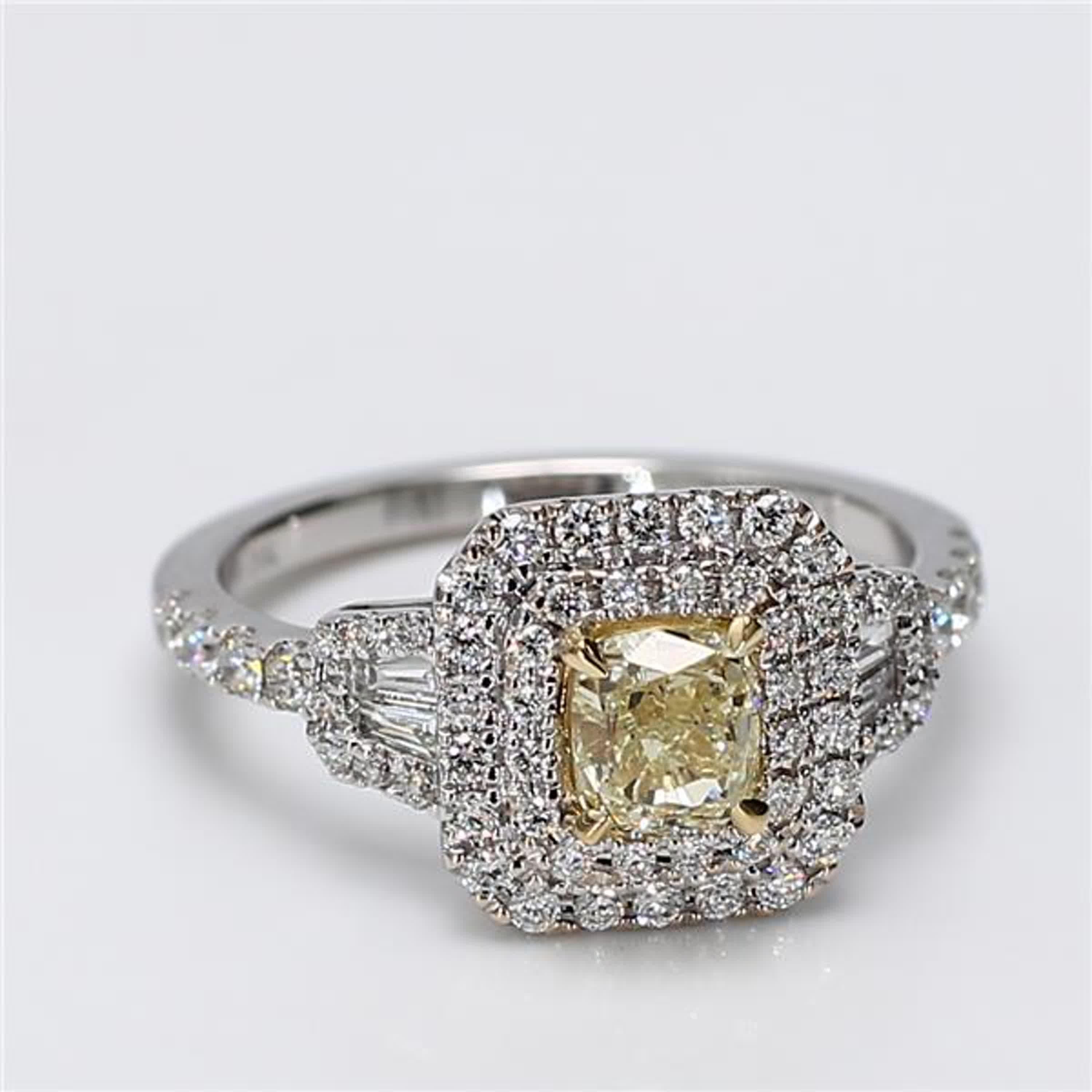 Natural Yellow Cushion and White Diamond 1.20 Carat TW Gold Cocktail Ring For Sale 1
