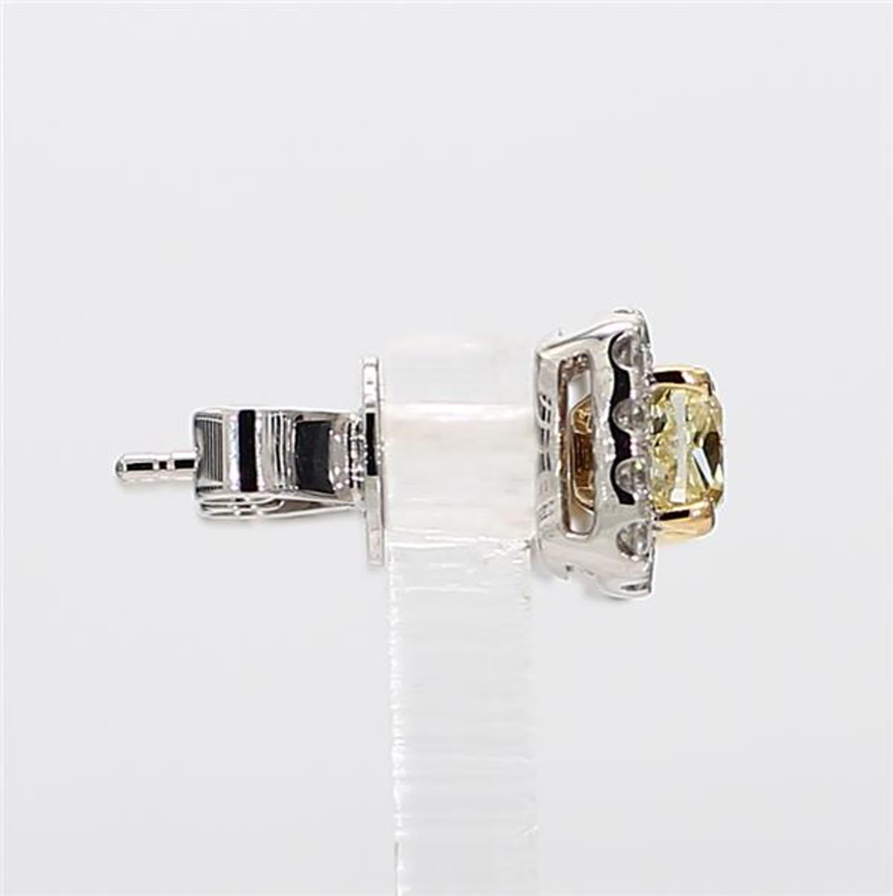 Natural Yellow Cushion and White Diamond 1.25 Carat TW Gold Stud Earrings For Sale 5