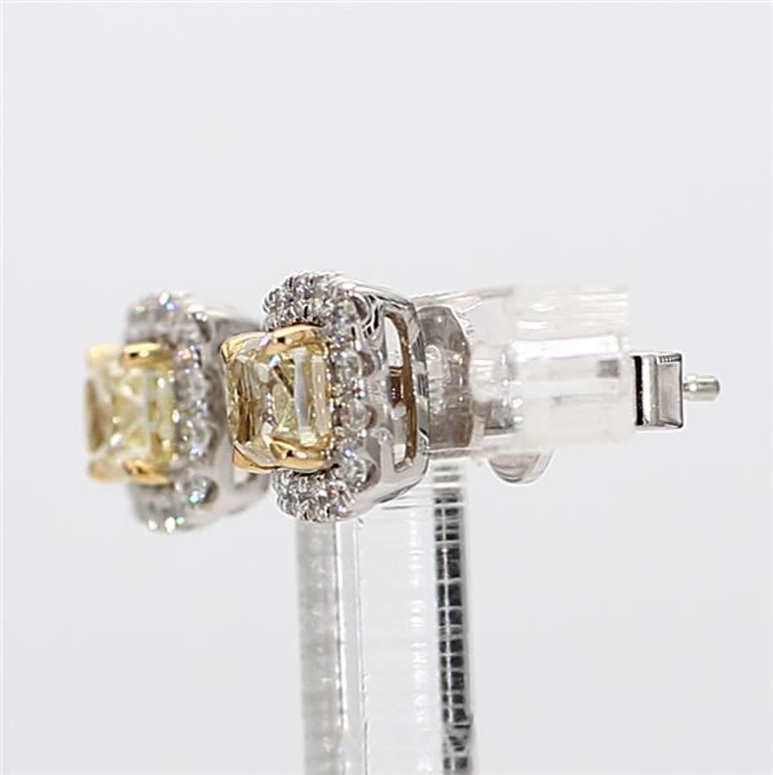 Contemporary Natural Yellow Cushion and White Diamond 1.25 Carat TW Gold Stud Earrings For Sale