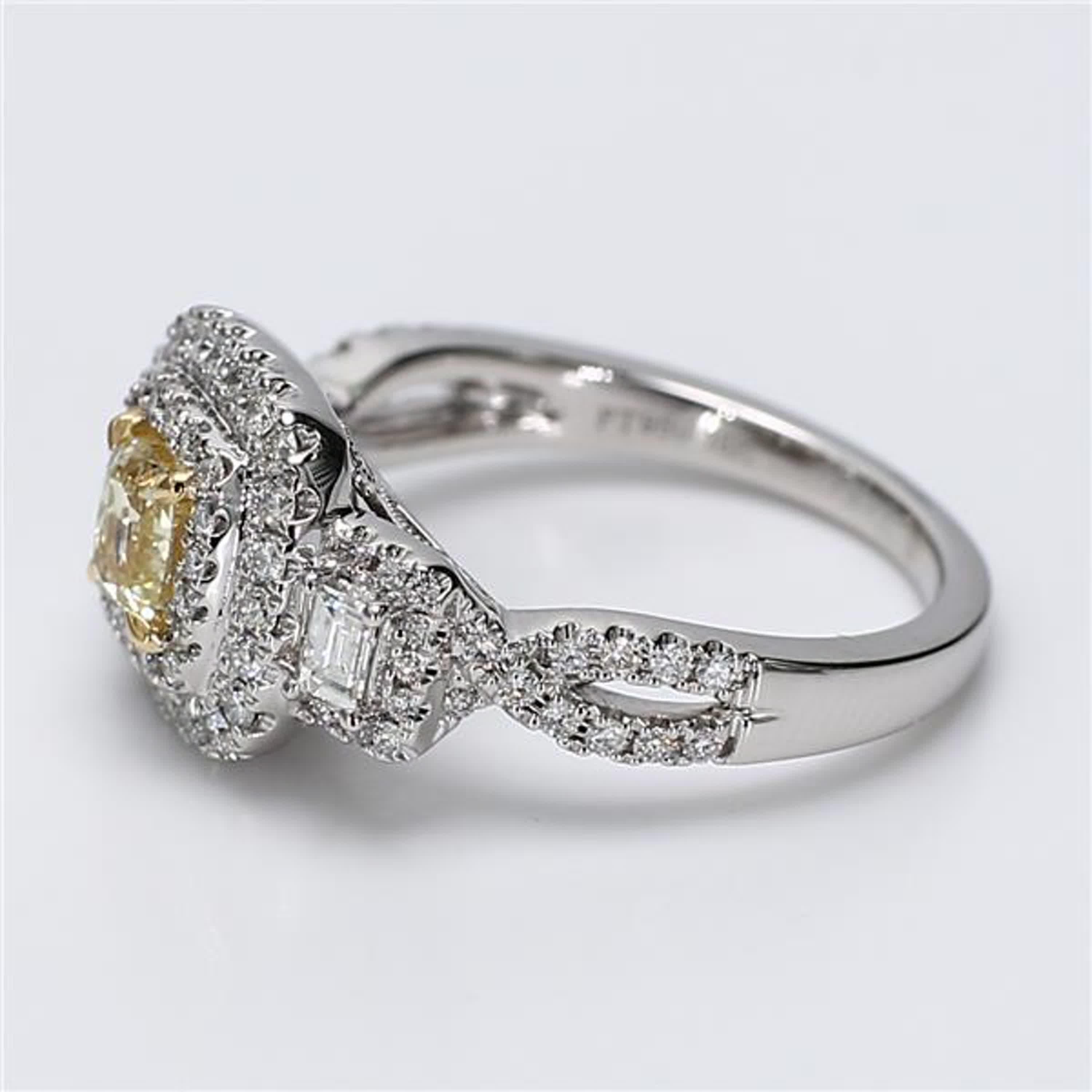 Contemporary Natural Yellow Cushion and White Diamond 1.26 Carat TW Gold Cocktail Ring
