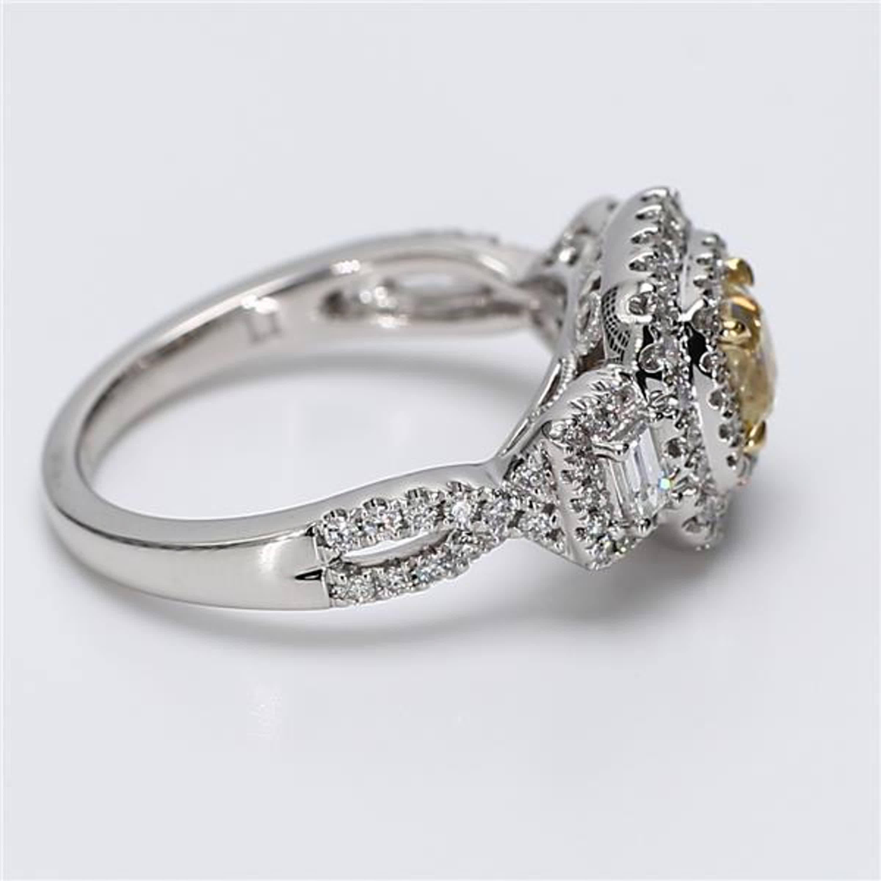 Women's Natural Yellow Cushion and White Diamond 1.26 Carat TW Gold Cocktail Ring