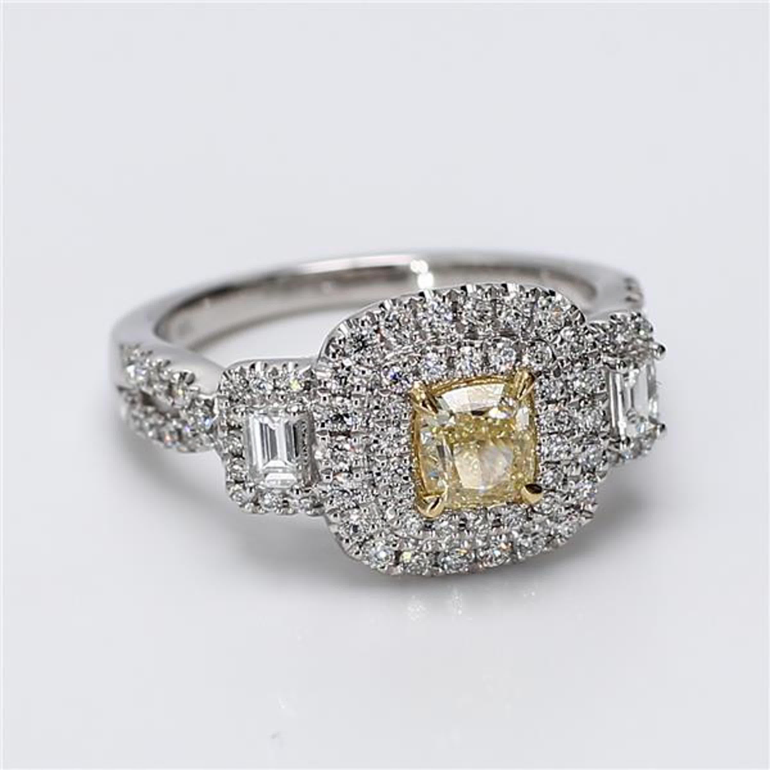 Natural Yellow Cushion and White Diamond 1.26 Carat TW Gold Cocktail Ring 1