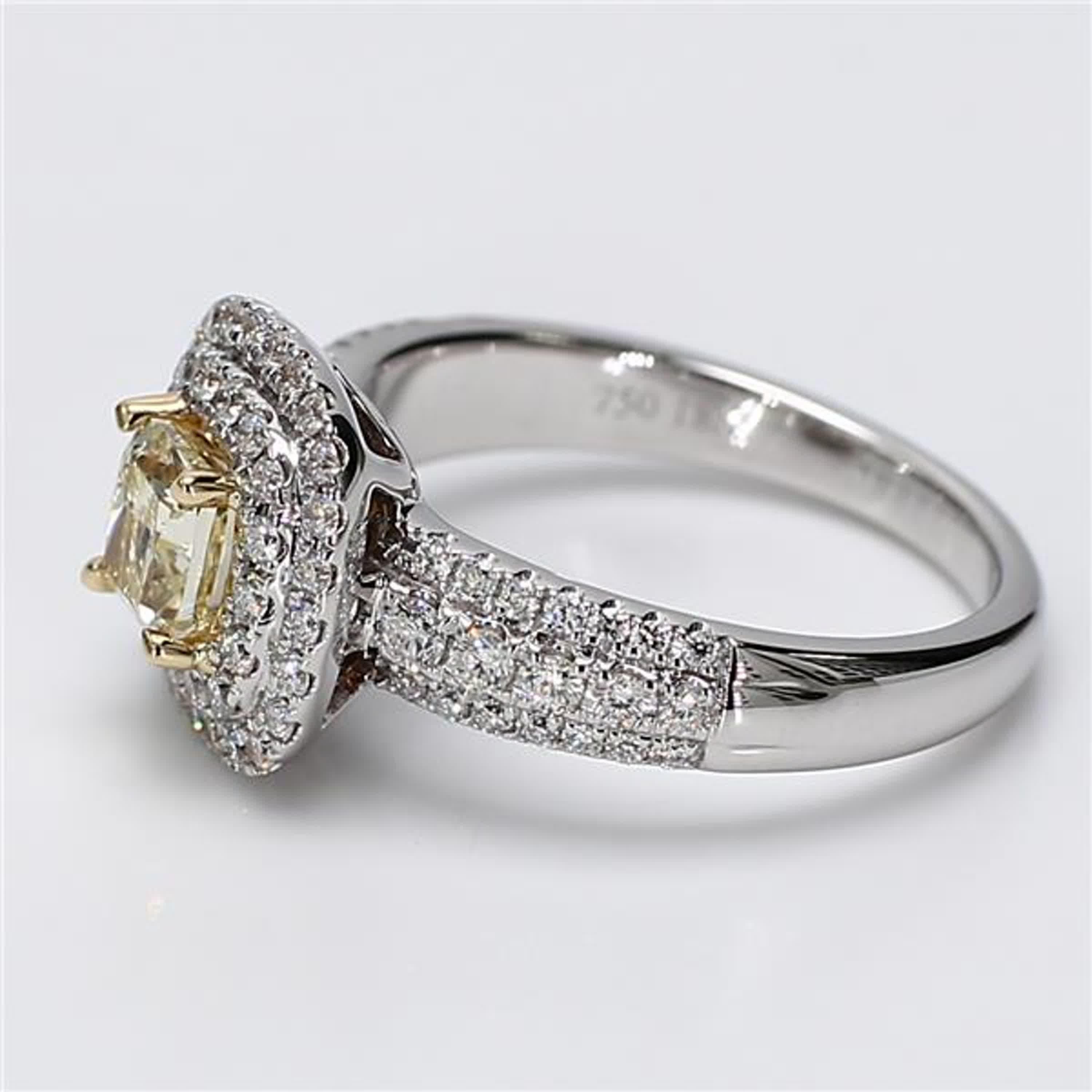 Contemporary Natural Yellow Cushion and White Diamond 1.32 Carat TW Gold Cocktail Ring For Sale