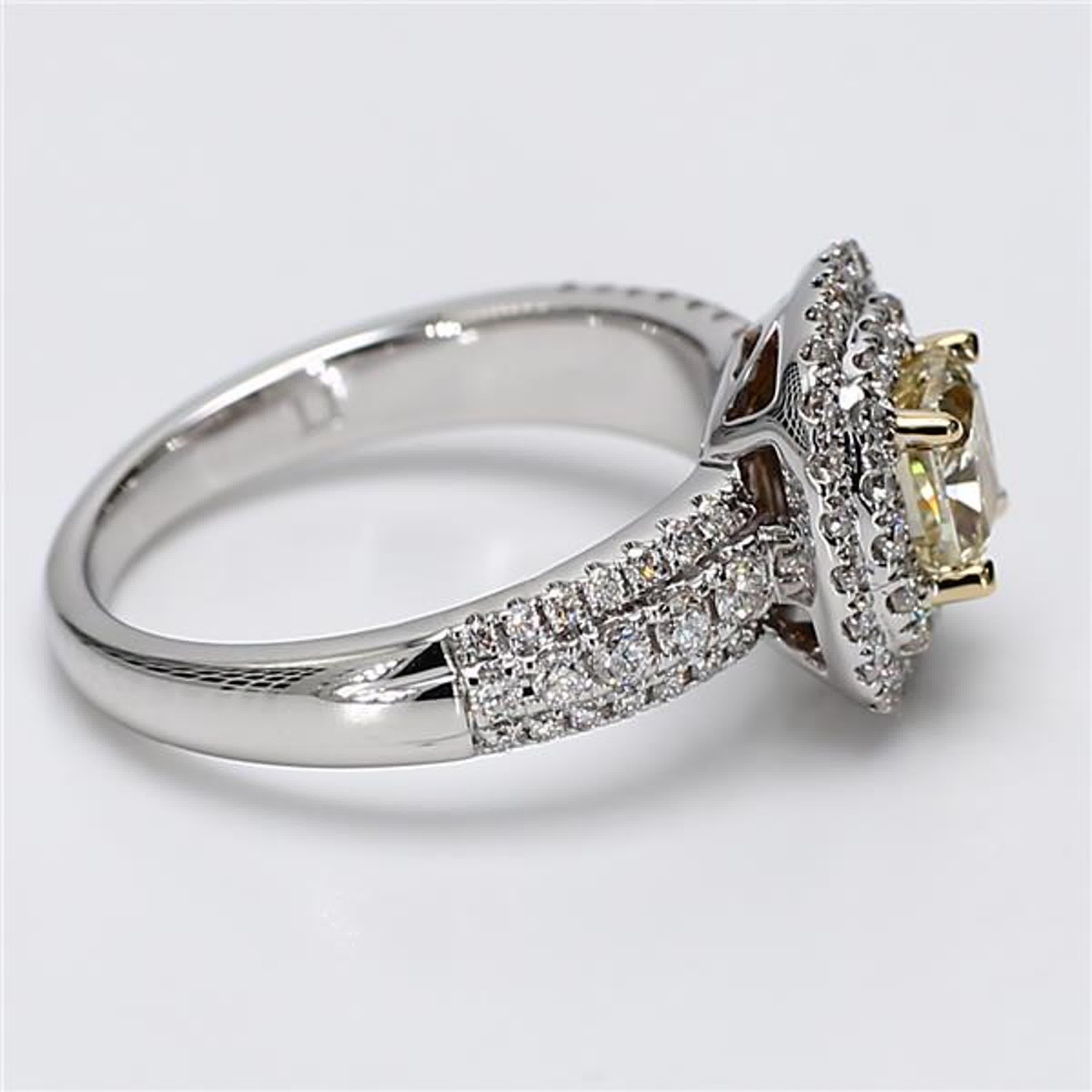 Women's Natural Yellow Cushion and White Diamond 1.32 Carat TW Gold Cocktail Ring For Sale