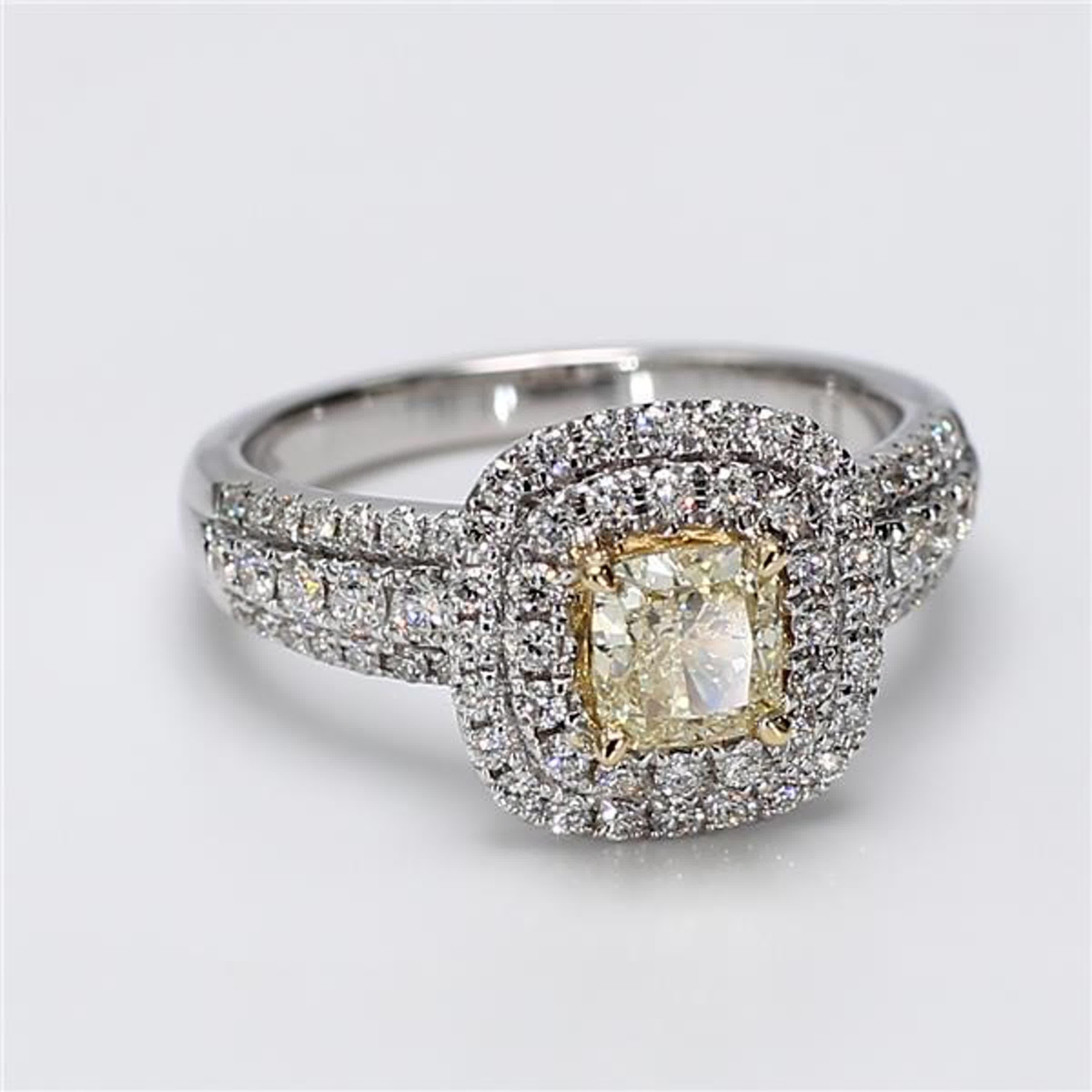 Natural Yellow Cushion and White Diamond 1.32 Carat TW Gold Cocktail Ring For Sale 1