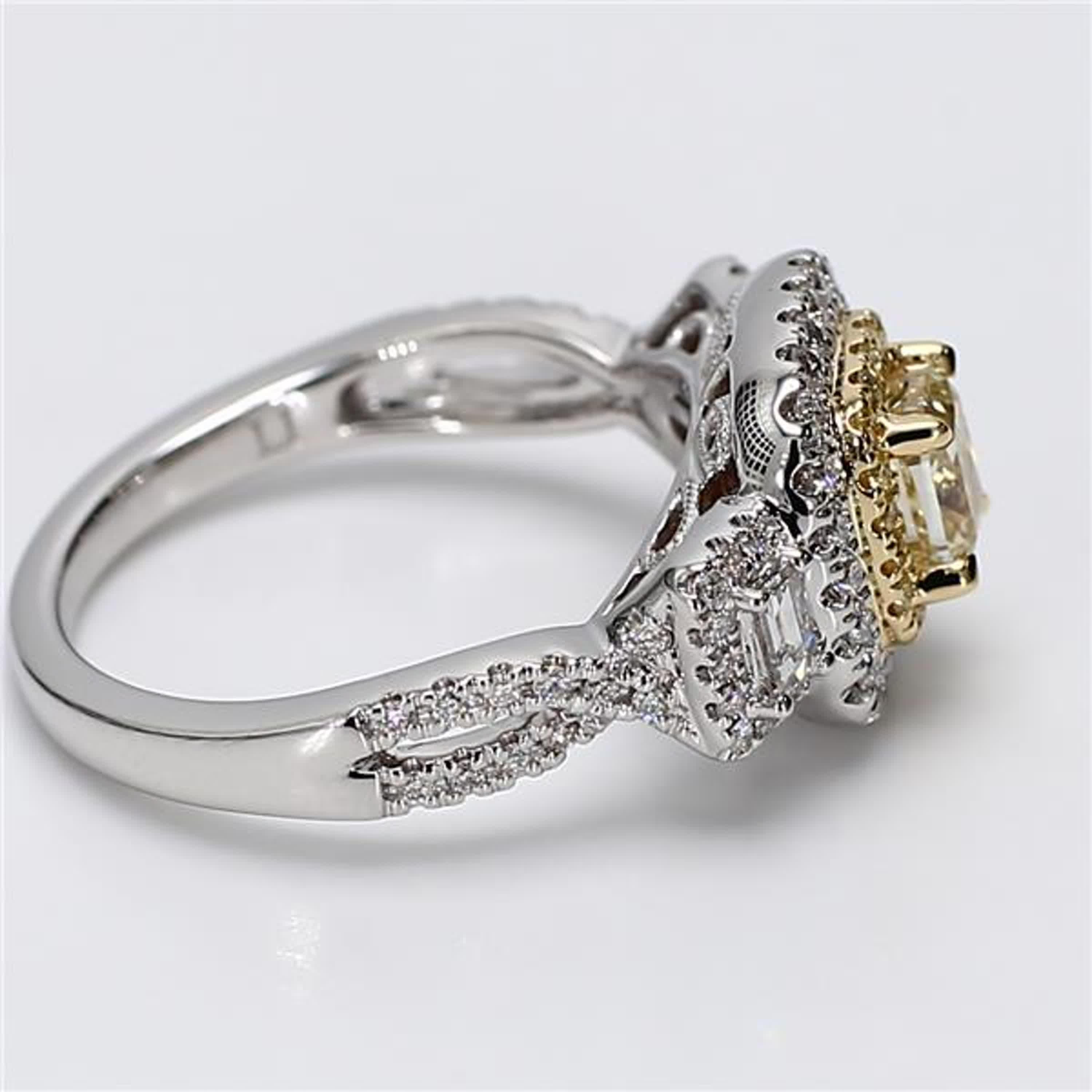 Women's Natural Yellow Cushion and White Diamond 1.36 Carat TW Gold Cocktail Ring For Sale