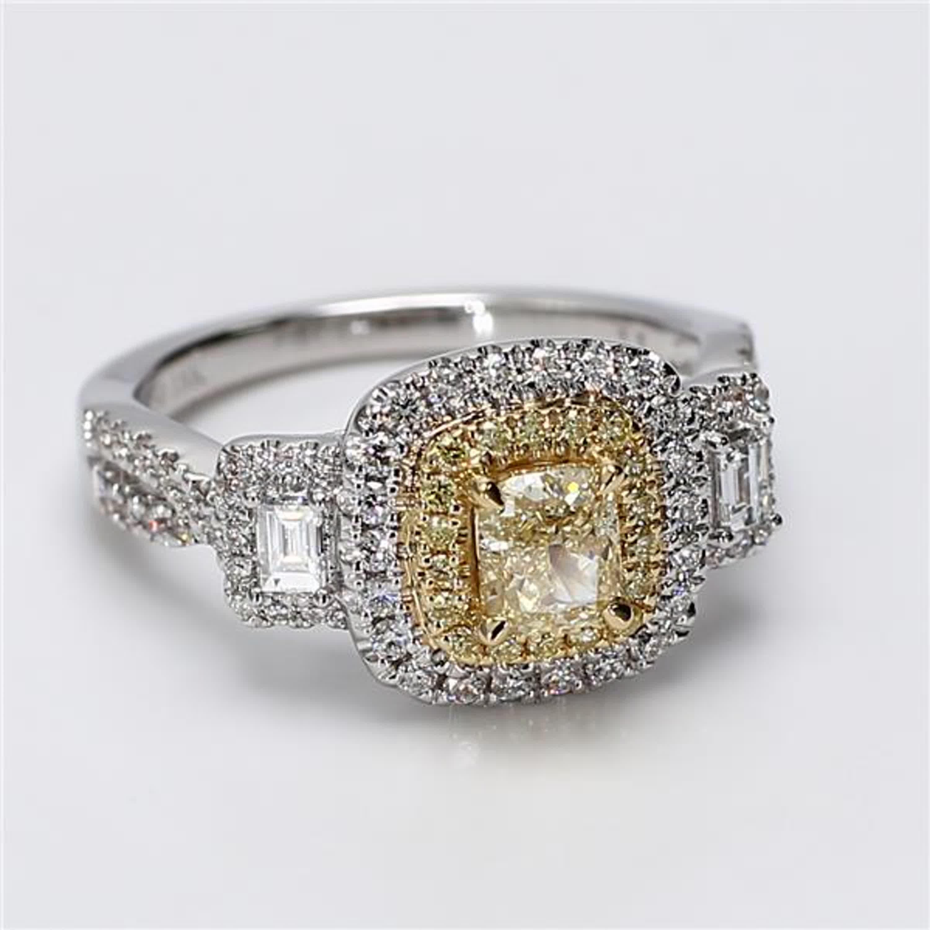 Natural Yellow Cushion and White Diamond 1.36 Carat TW Gold Cocktail Ring For Sale 1