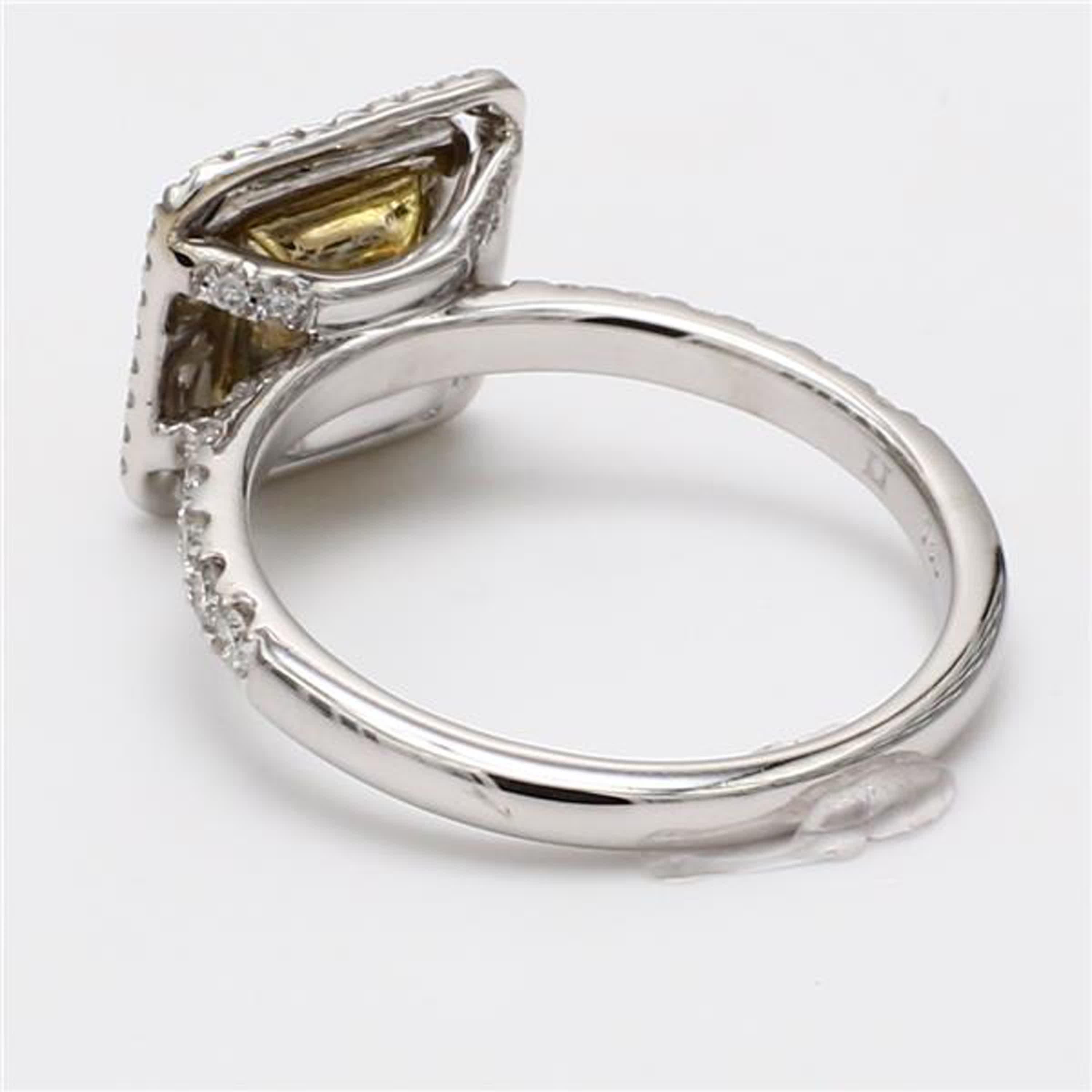 Contemporary Natural Yellow Cushion and White Diamond 1.36 Carat TW White Gold Cocktail Ring