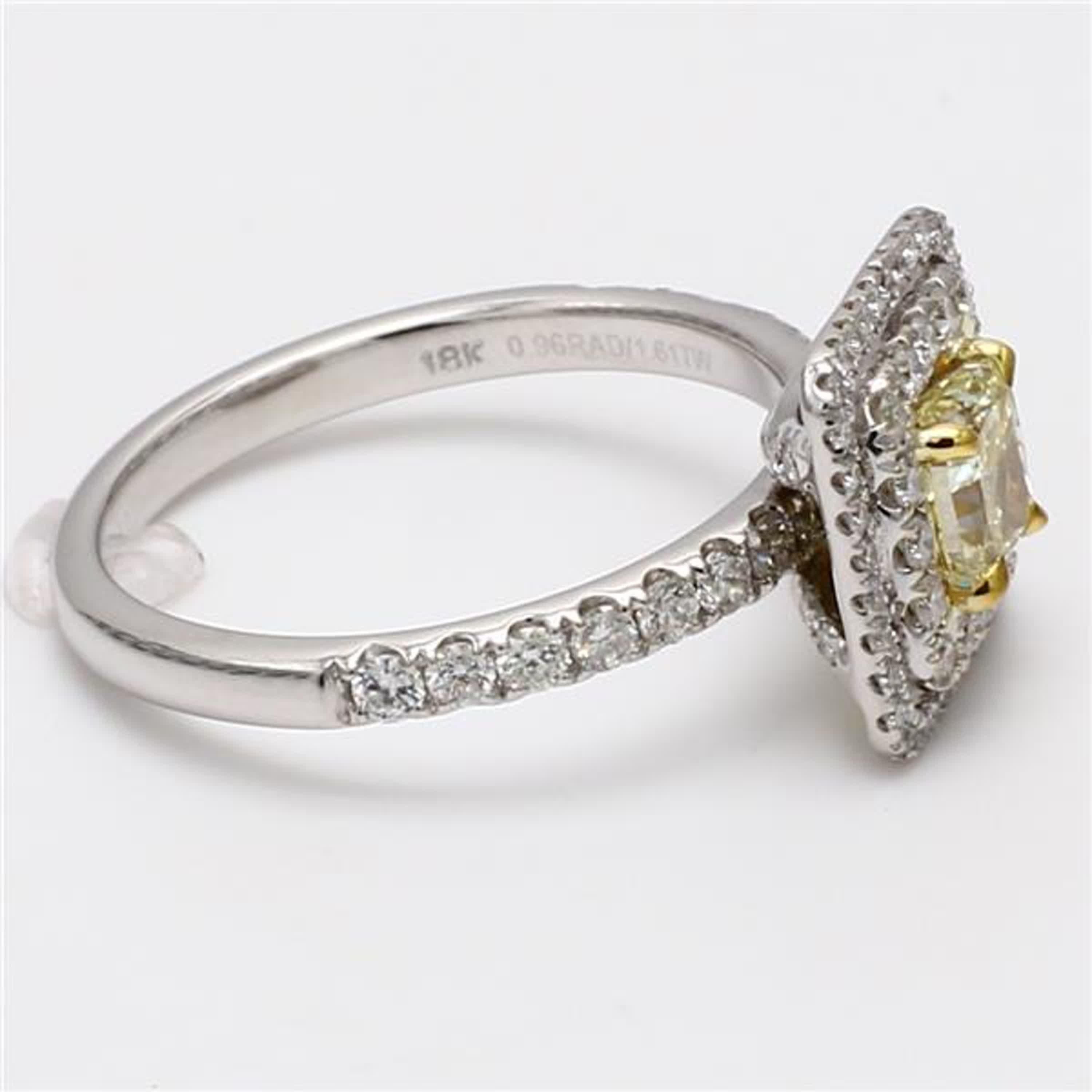 Cushion Cut Natural Yellow Cushion and White Diamond 1.36 Carat TW White Gold Cocktail Ring