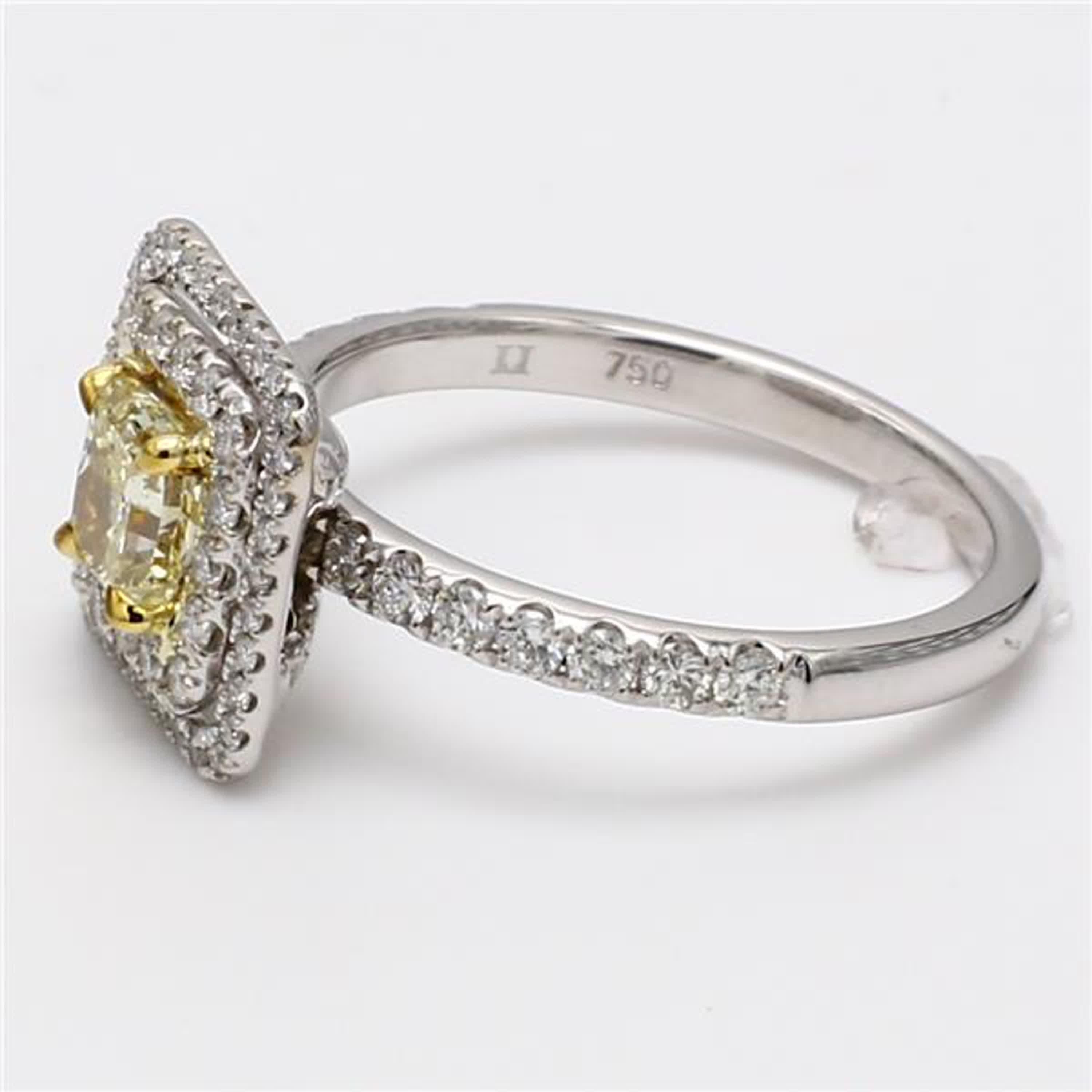 Natural Yellow Cushion and White Diamond 1.36 Carat TW White Gold Cocktail Ring In New Condition In New York, NY