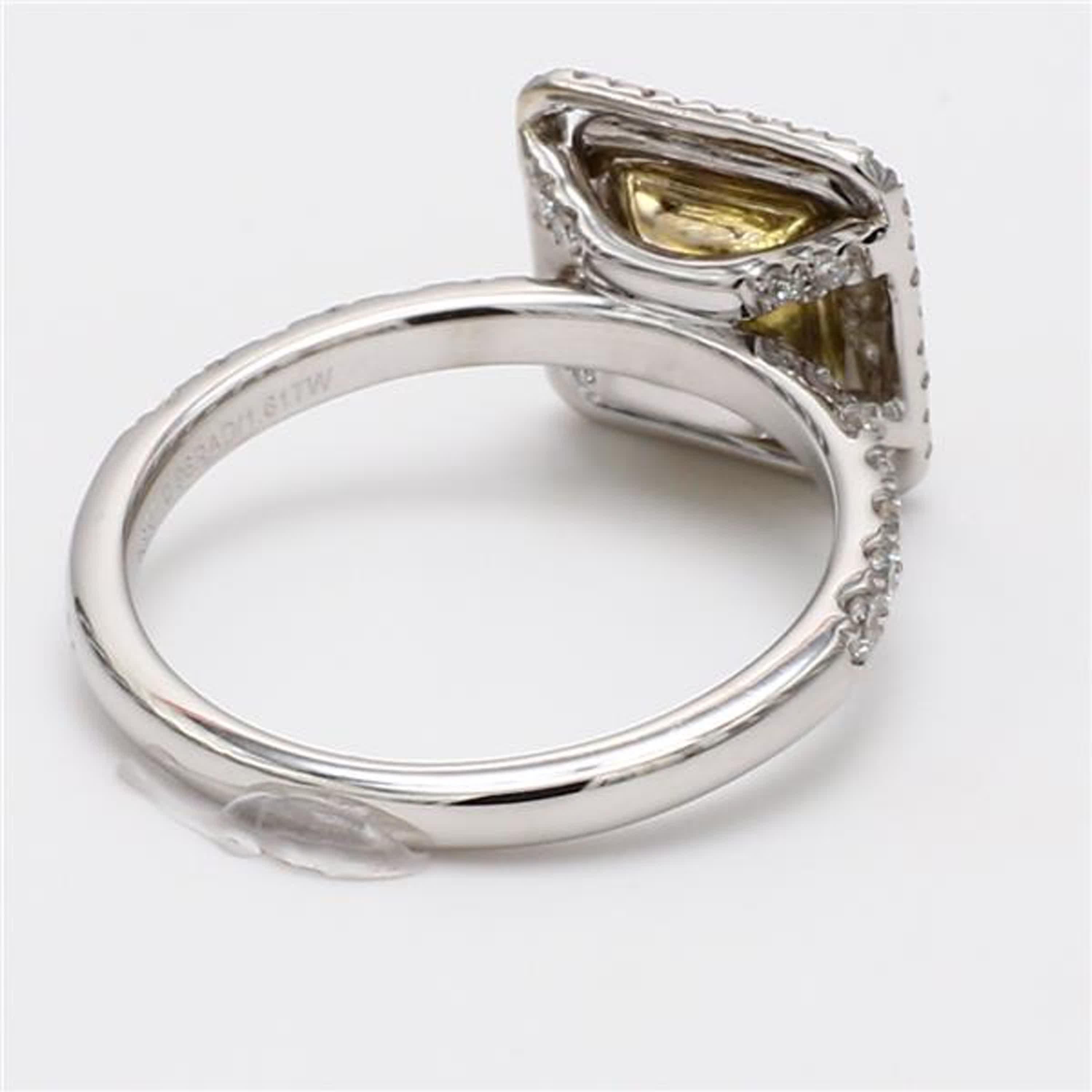 Women's Natural Yellow Cushion and White Diamond 1.36 Carat TW White Gold Cocktail Ring