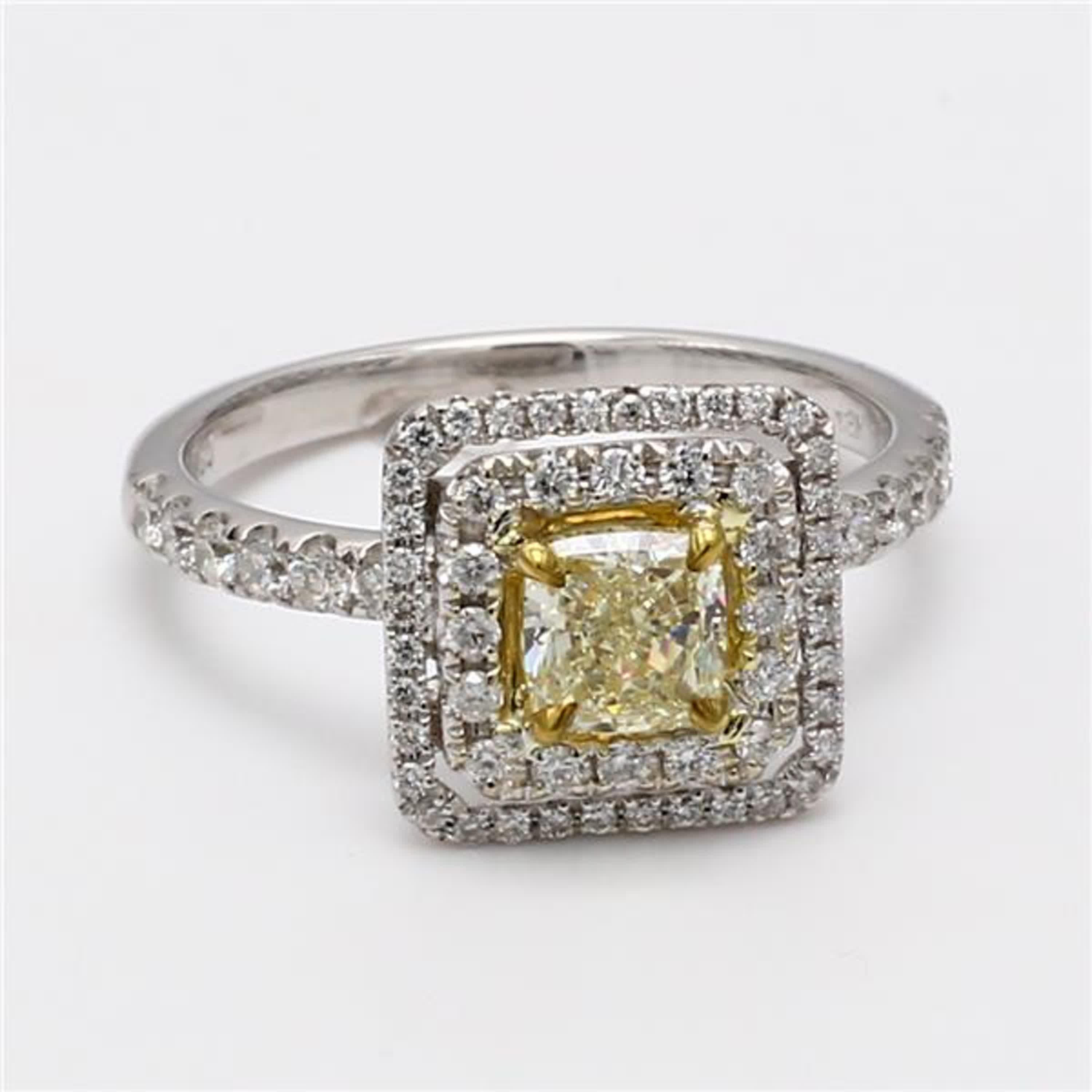 Natural Yellow Cushion and White Diamond 1.36 Carat TW White Gold Cocktail Ring 1
