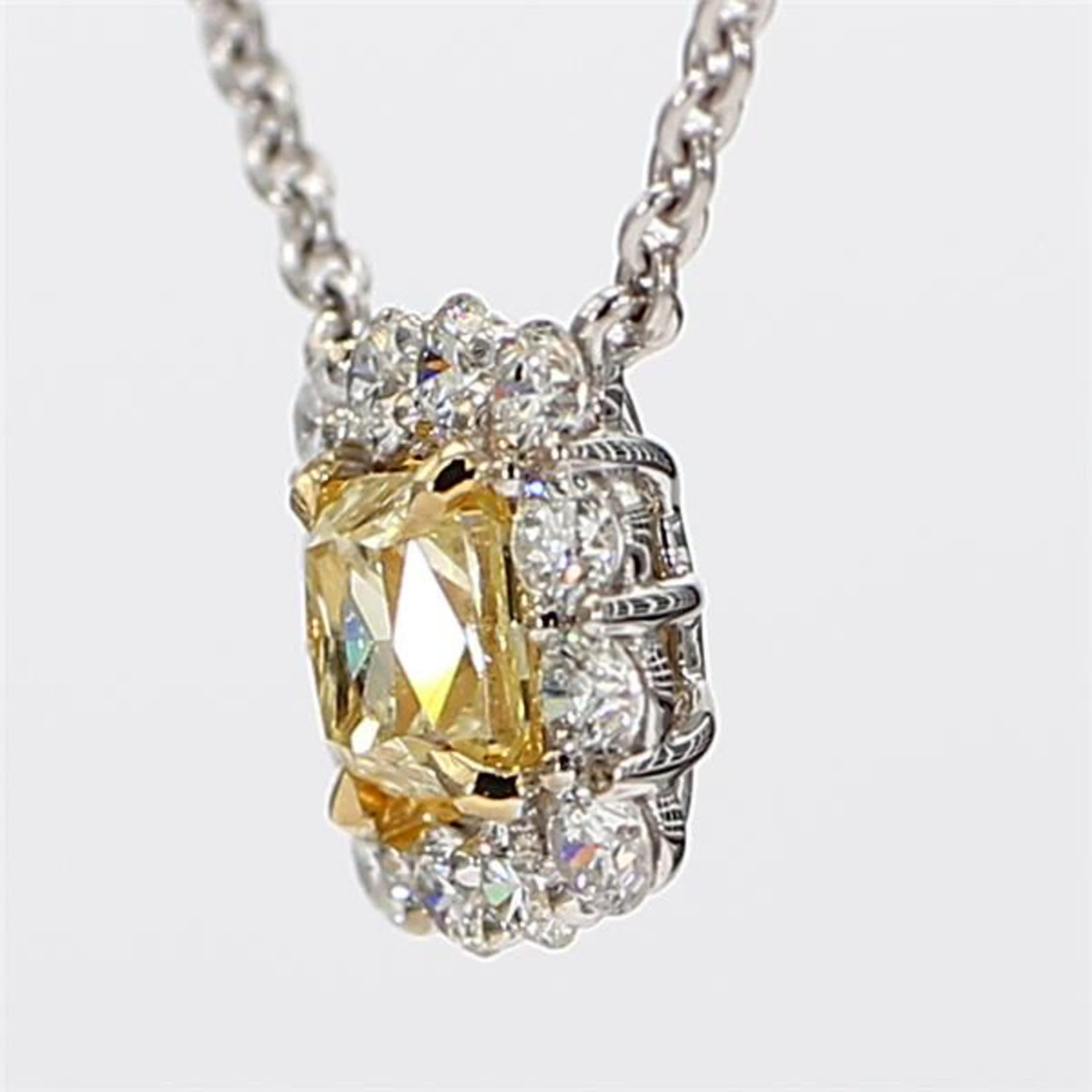 Contemporary Natural Yellow Cushion and White Diamond 1.45 Carat TW Gold Drop Pendant For Sale