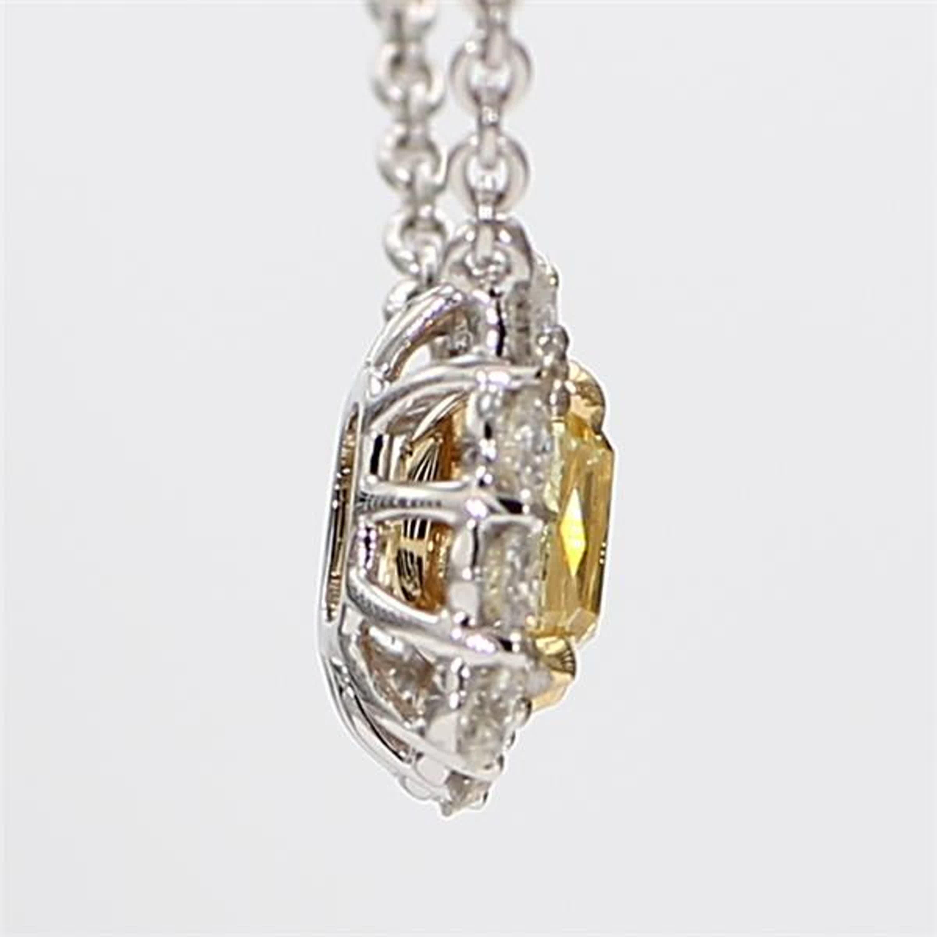 Women's Natural Yellow Cushion and White Diamond 1.45 Carat TW Gold Drop Pendant For Sale