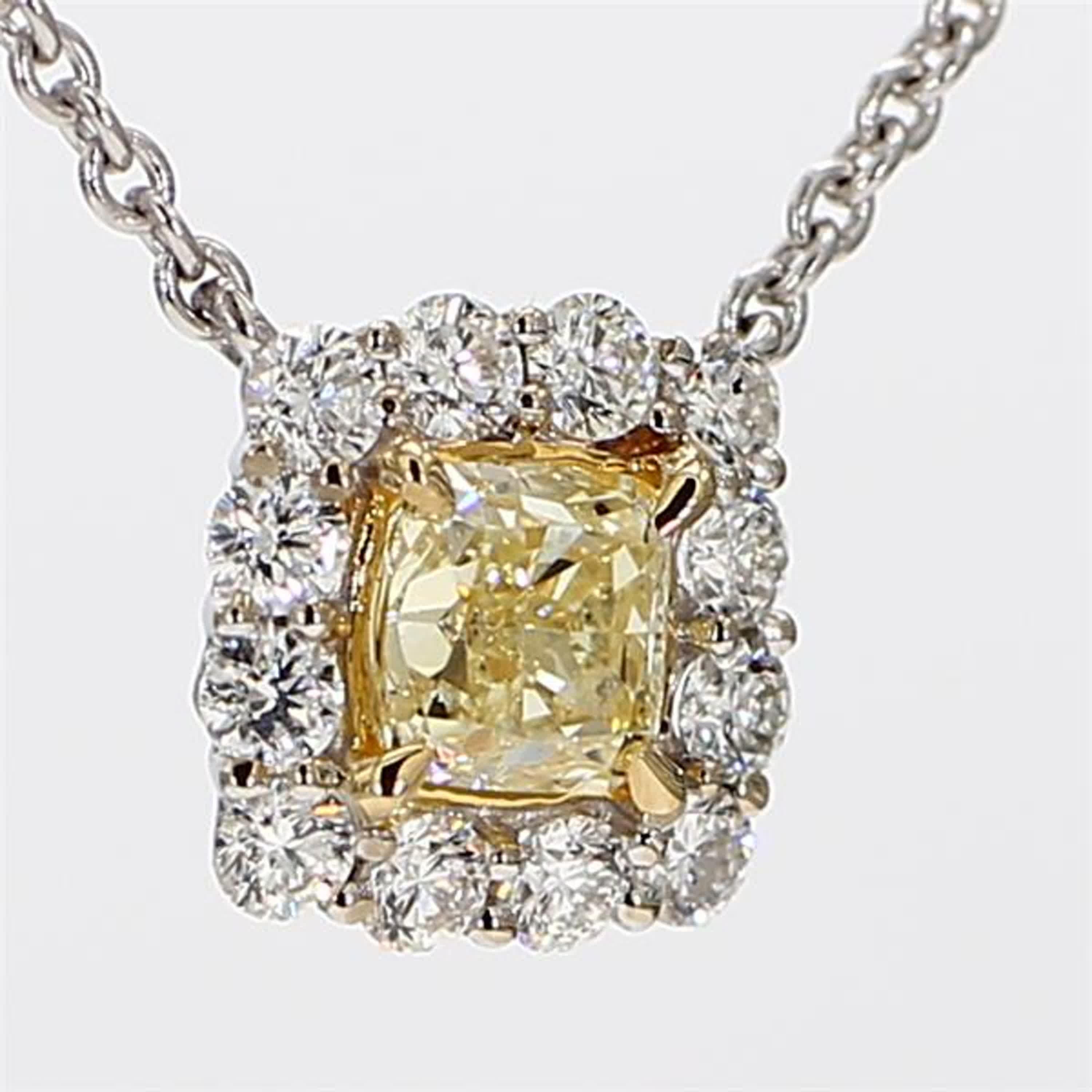 Natural Yellow Cushion and White Diamond 1.45 Carat TW Gold Drop Pendant For Sale 1