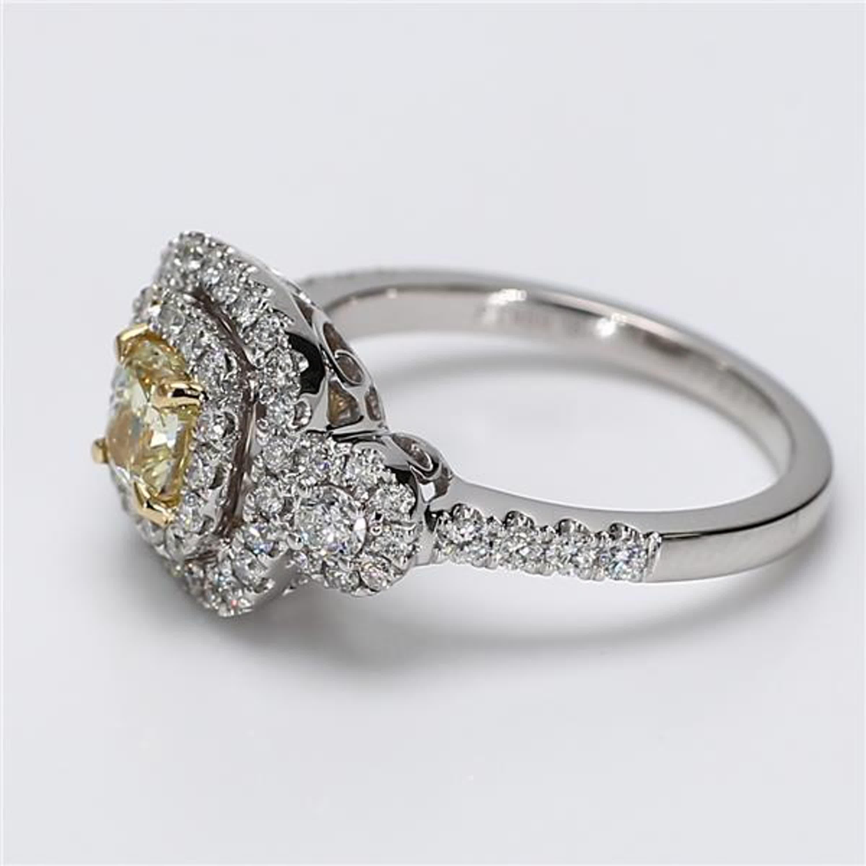 Contemporary Natural Yellow Cushion and White Diamond 1.49 Carat TW Gold Cocktail Ring For Sale