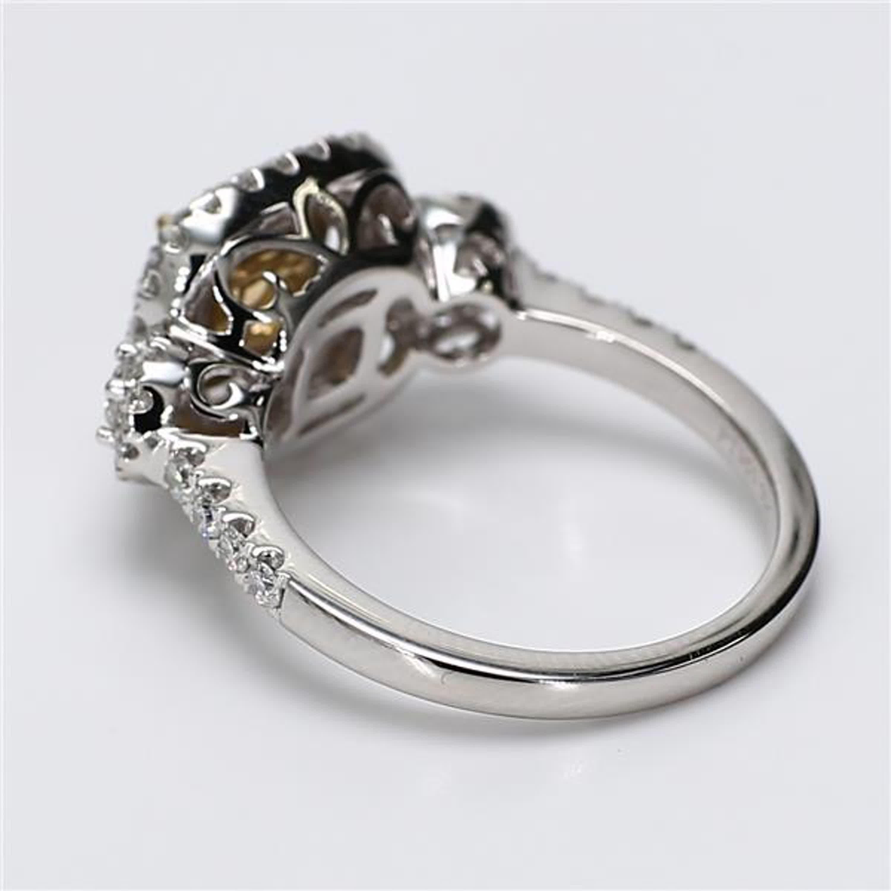 Cushion Cut Natural Yellow Cushion and White Diamond 1.49 Carat TW Gold Cocktail Ring For Sale