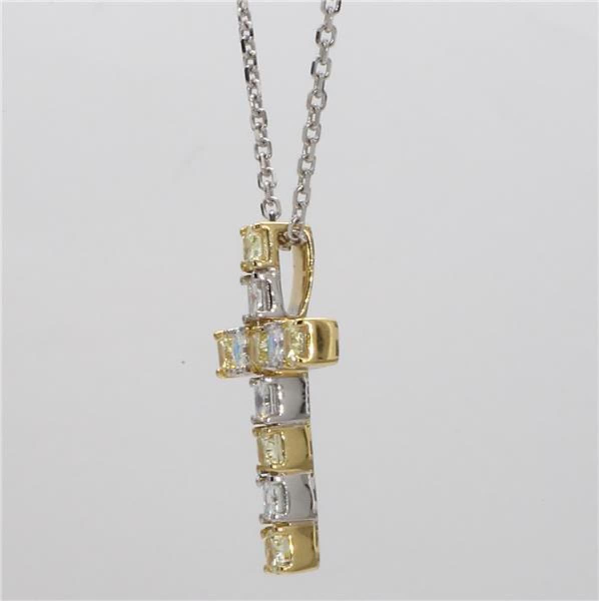 Contemporary Natural Yellow Cushion and White Diamond 1.50 Carat TW Gold Cross Pendant For Sale