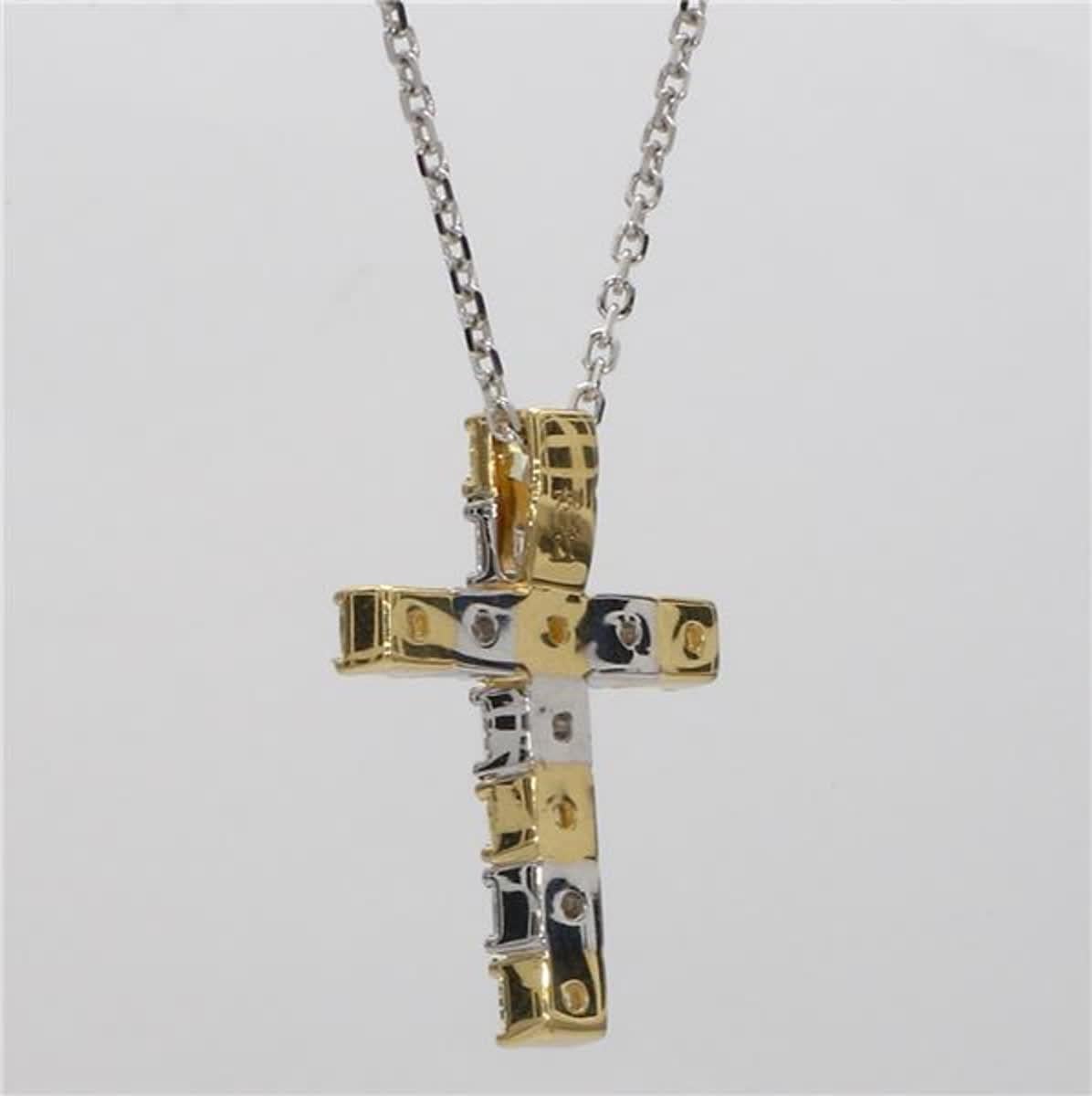 Cushion Cut Natural Yellow Cushion and White Diamond 1.50 Carat TW Gold Cross Pendant For Sale