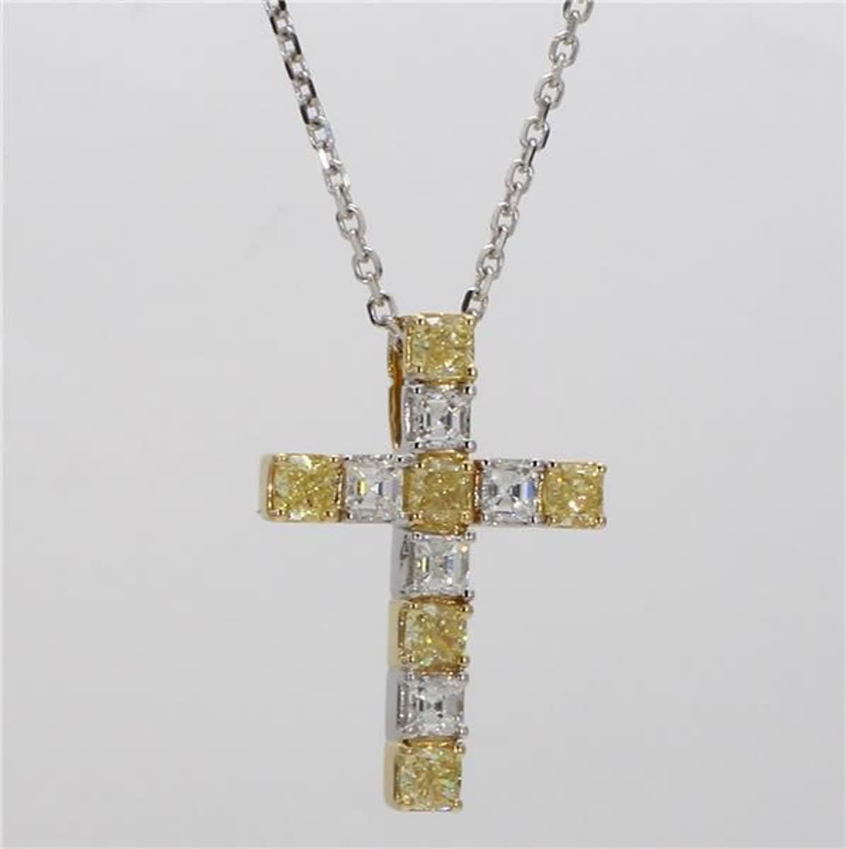 Women's Natural Yellow Cushion and White Diamond 1.50 Carat TW Gold Cross Pendant For Sale