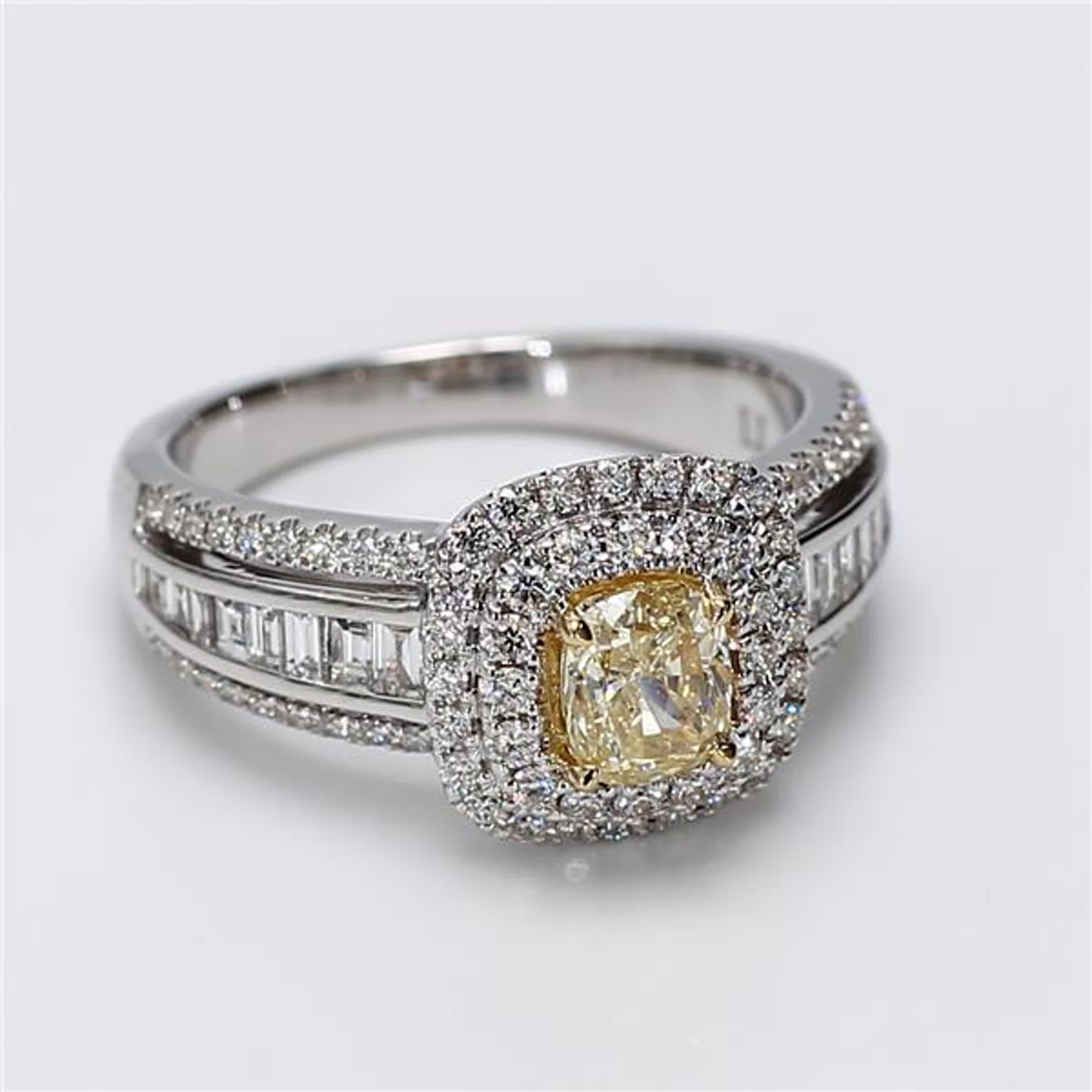 Women's Natural Yellow Cushion and White Diamond 1.52 Carat Tw Gold Cocktail Ring For Sale
