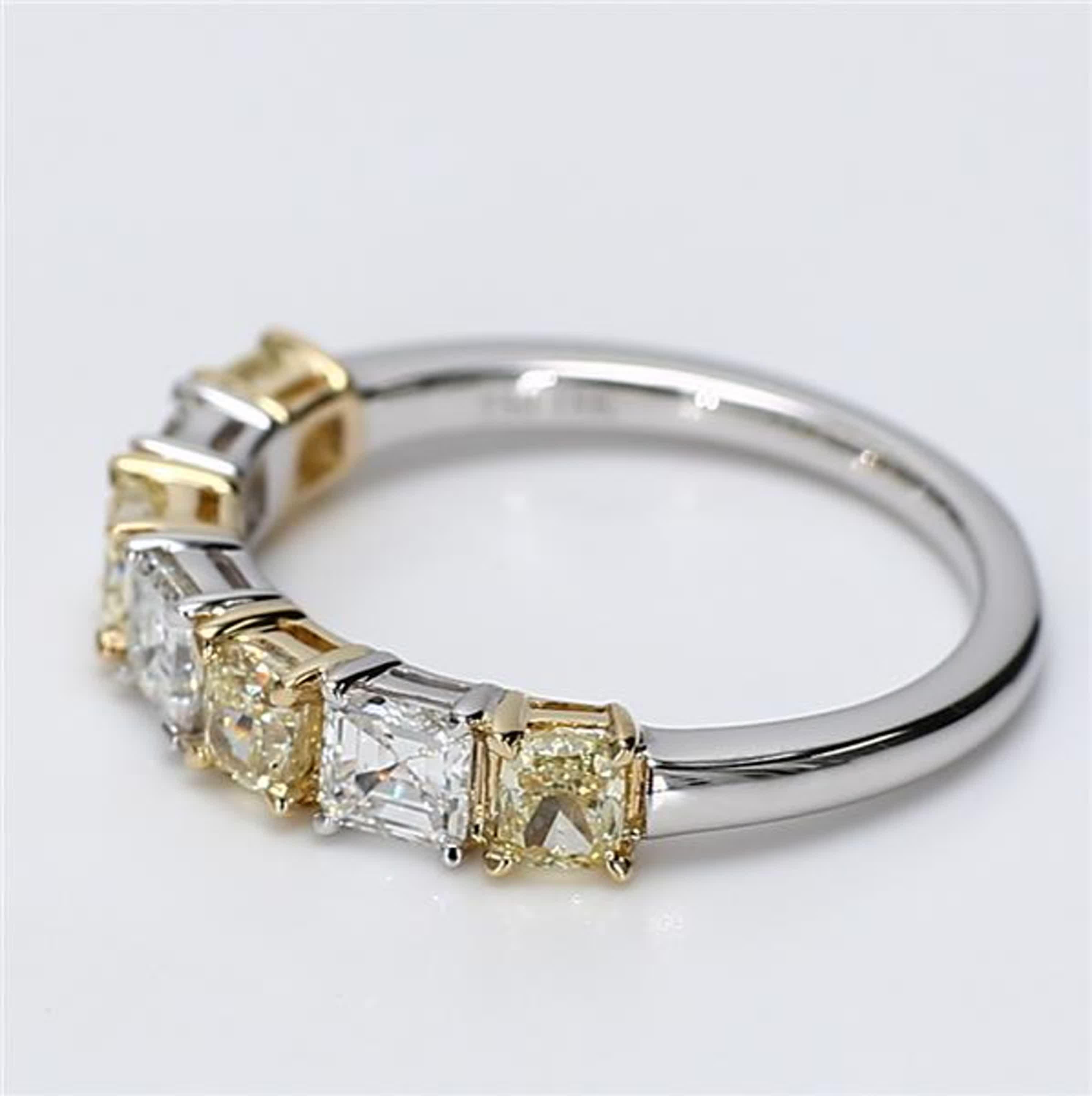 Contemporary Natural Yellow Cushion and White Diamond 1.53 Carat TW Gold Wedding Band For Sale