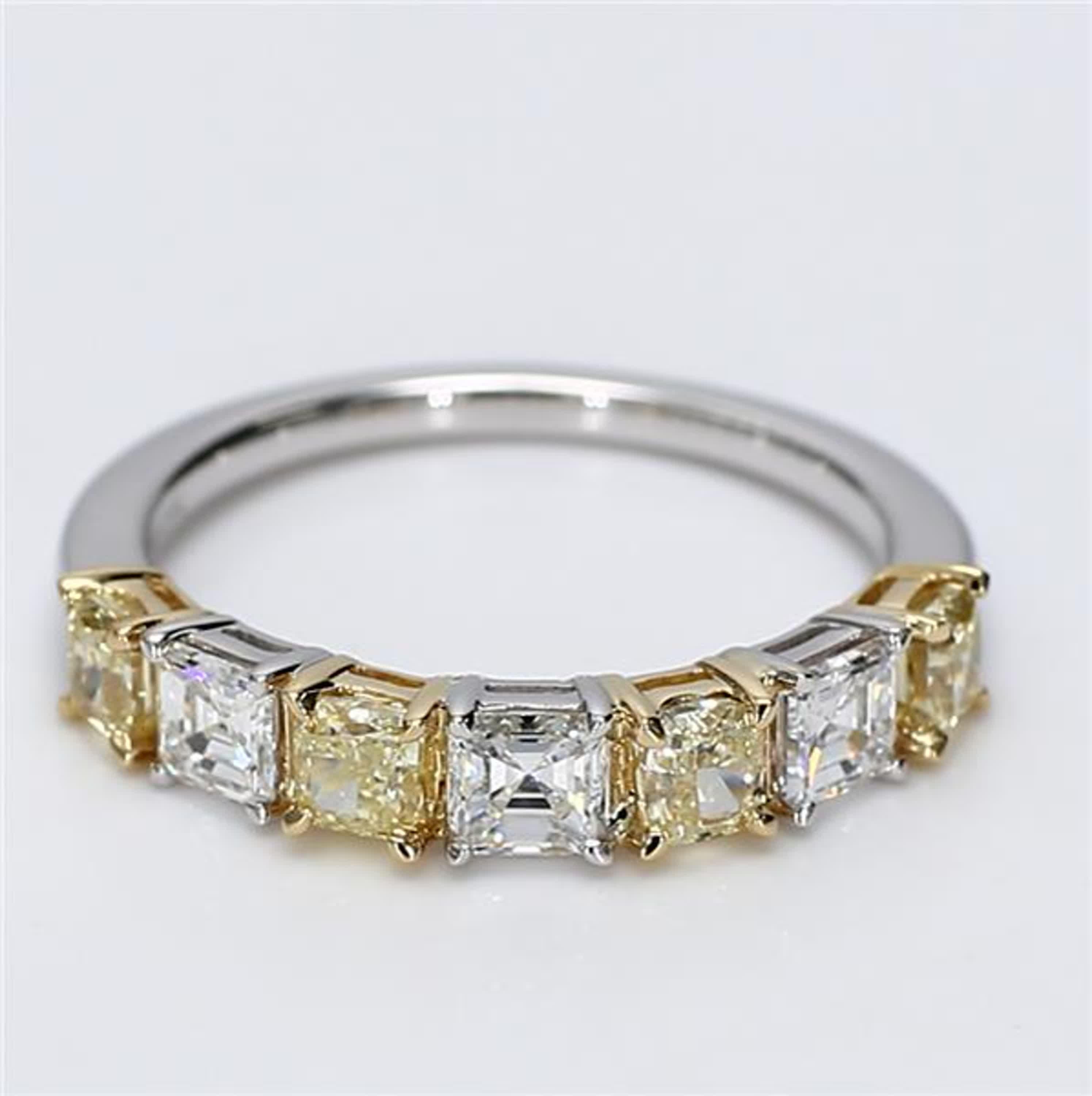 Natural Yellow Cushion and White Diamond 1.53 Carat TW Gold Wedding Band For Sale 1