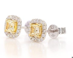 Ohrstecker mit natürlichem gelbem Kissenschliff und weißem Diamanten 1.66 Karat TW