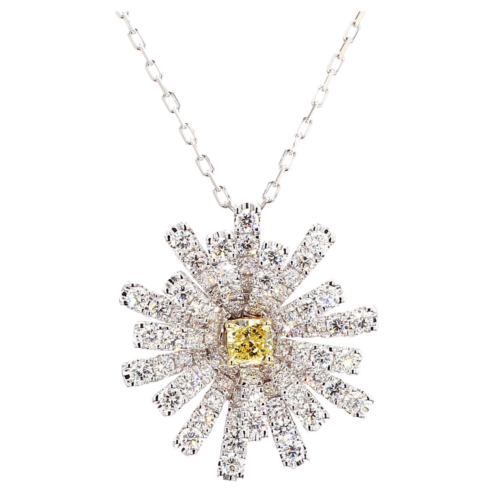 Natural Yellow Cushion and White Diamond 1.75 Carat TW Gold Drop Pendant