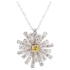 Natural Yellow Cushion and White Diamond 1.75 Carat TW Gold Drop Pendant