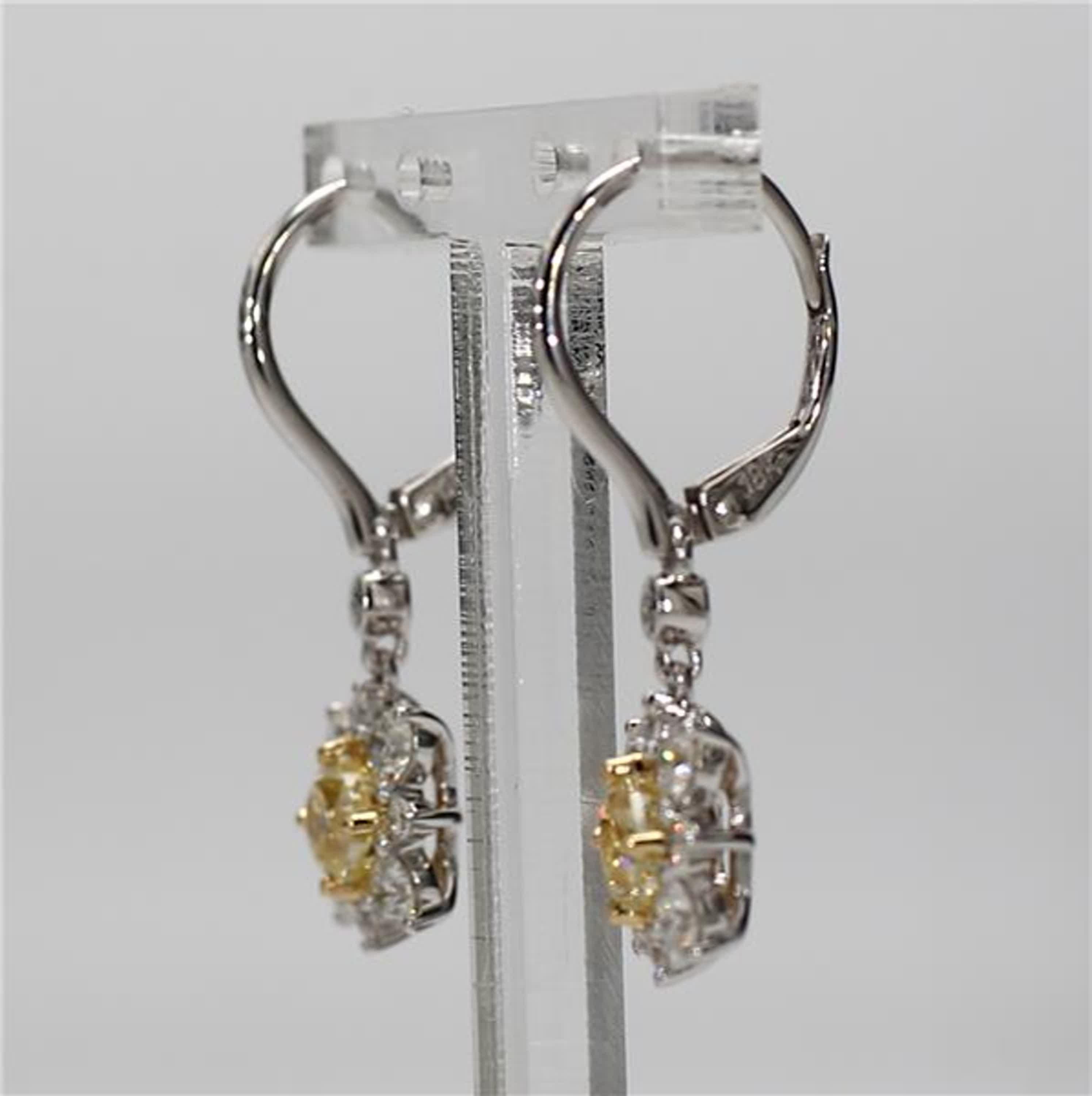 Contemporary Natural Yellow Cushion and White Diamond 1.78 Carat TW Gold Drop Earrings