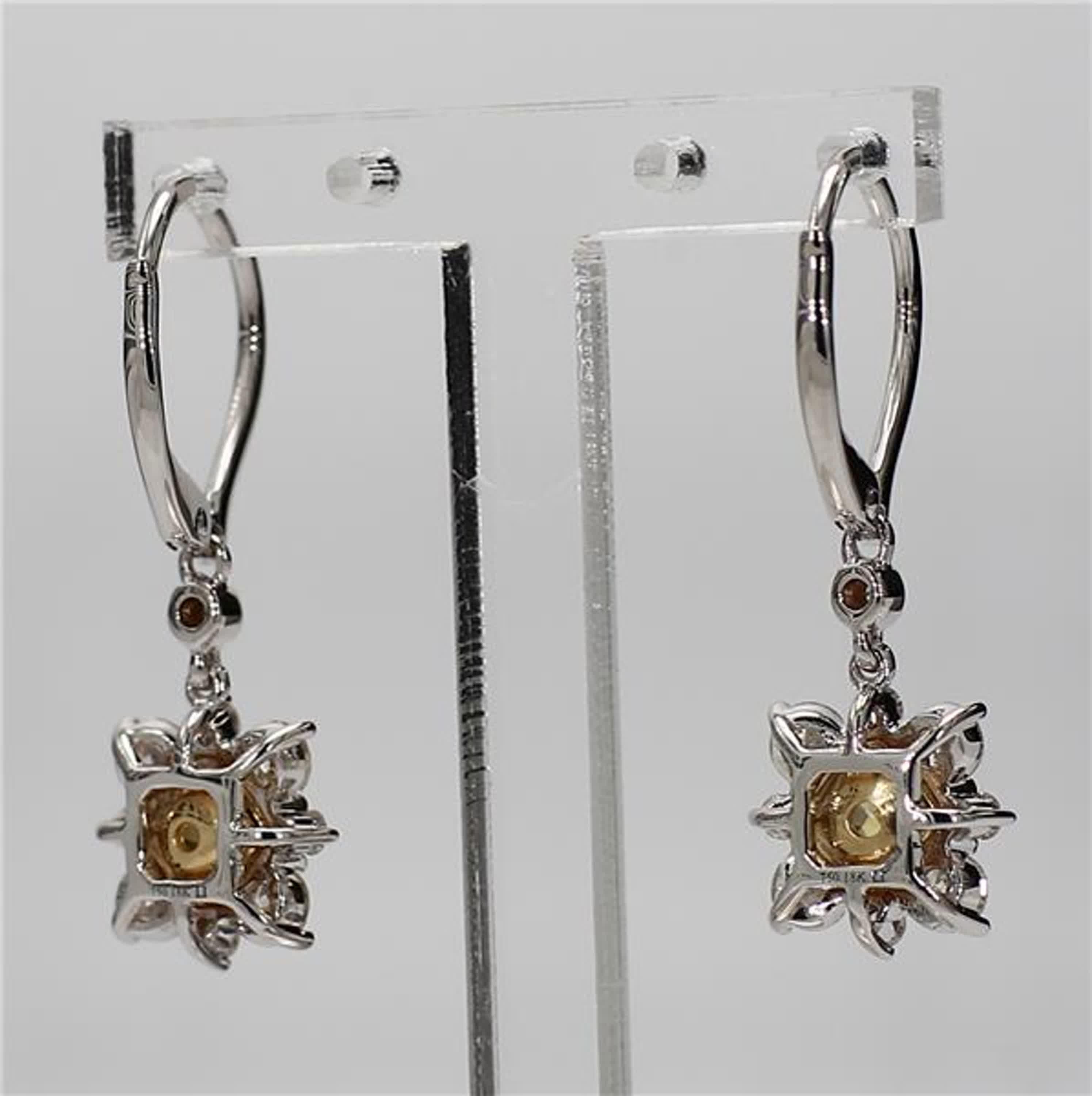 Natural Yellow Cushion and White Diamond 1.78 Carat TW Gold Drop Earrings In New Condition In New York, NY