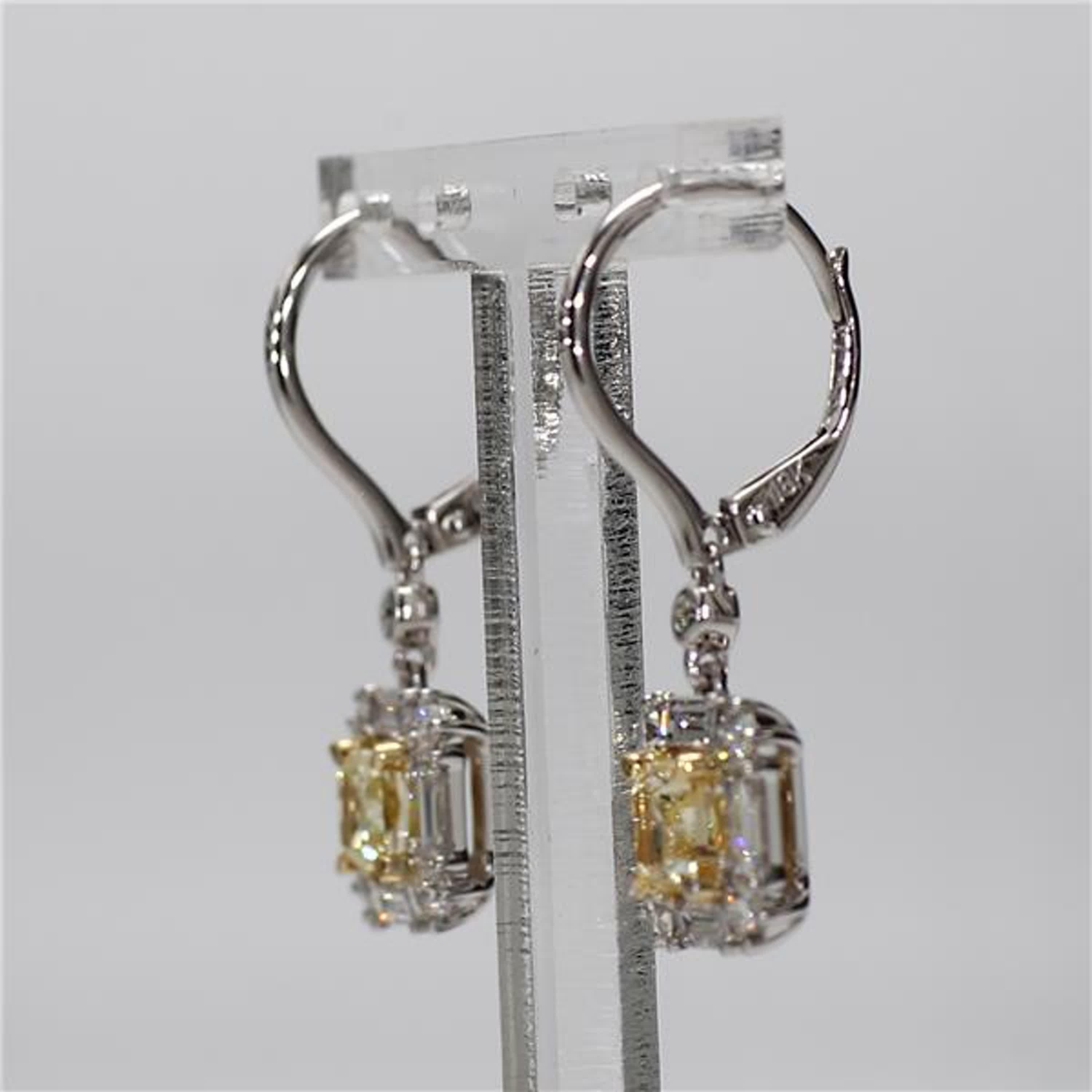 Contemporary Natural Yellow Cushion and White Diamond 1.81 Carat TW Gold Drop Earrings