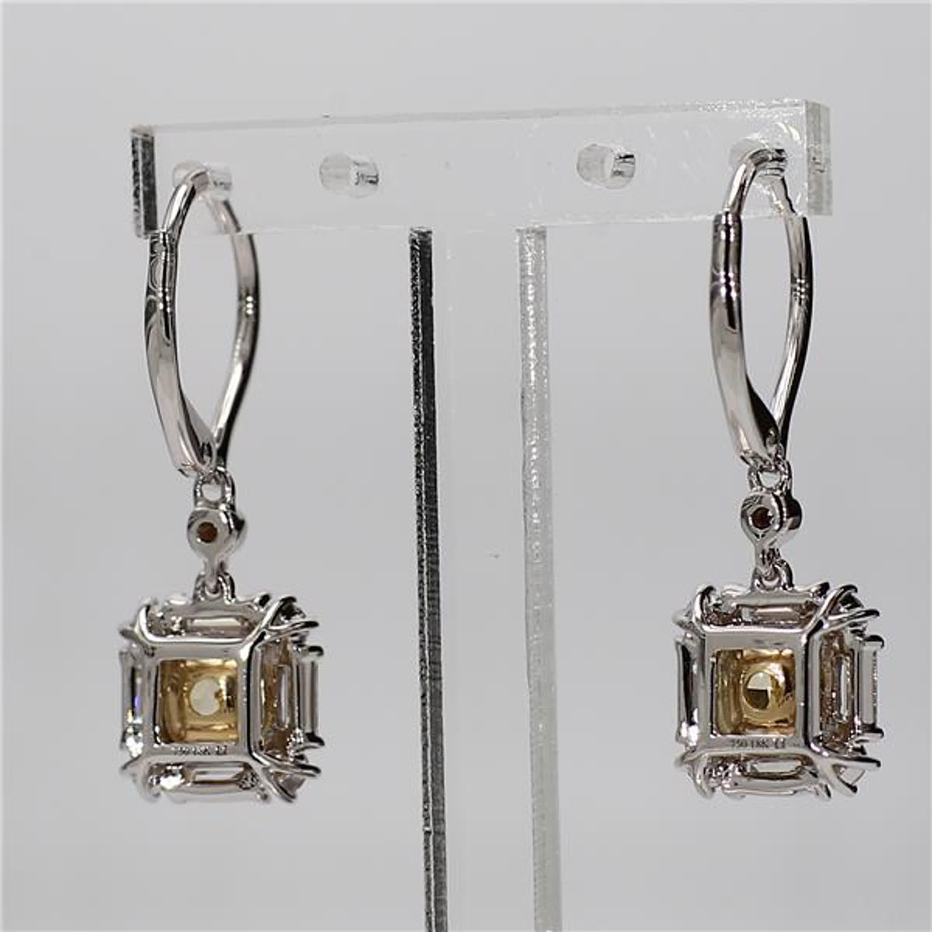 Natural Yellow Cushion and White Diamond 1.81 Carat TW Gold Drop Earrings In New Condition In New York, NY