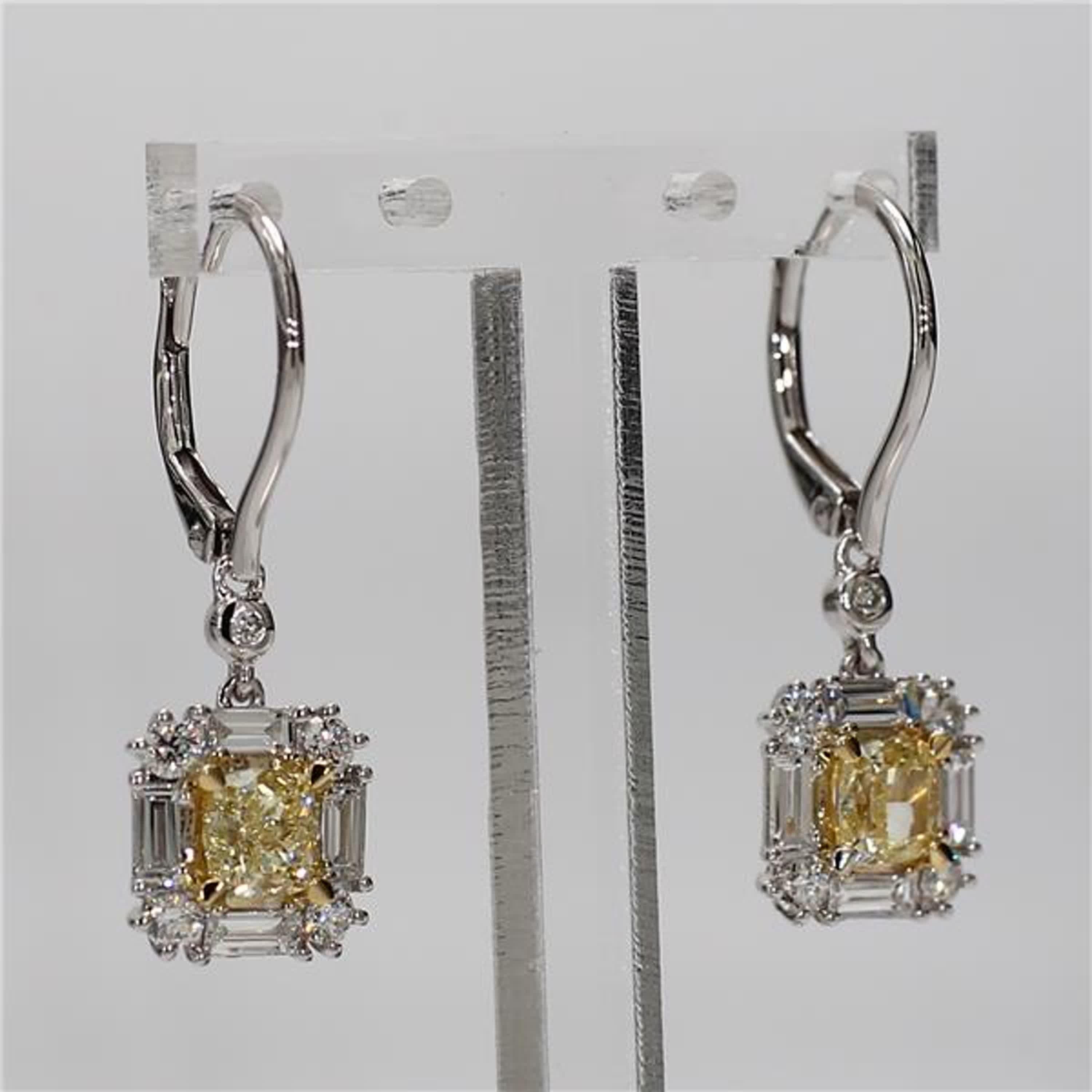 Natural Yellow Cushion and White Diamond 1.81 Carat TW Gold Drop Earrings 1