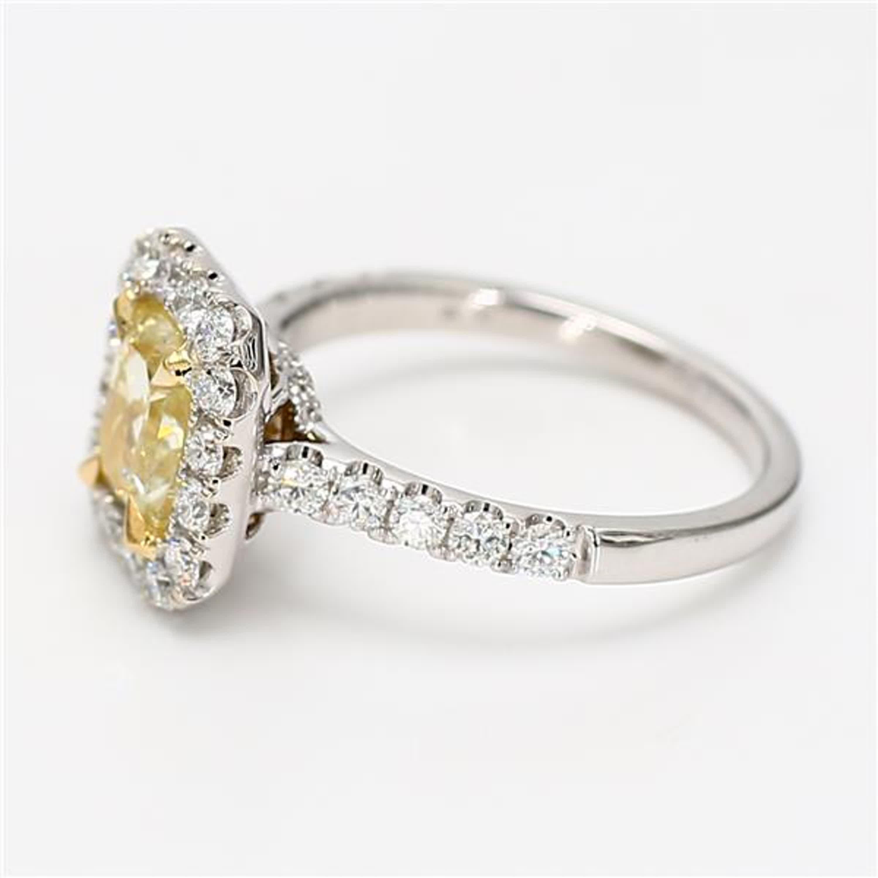 Contemporary Natural Yellow Cushion and White Diamond 2.42 Carat TW Gold Cocktail Ring For Sale