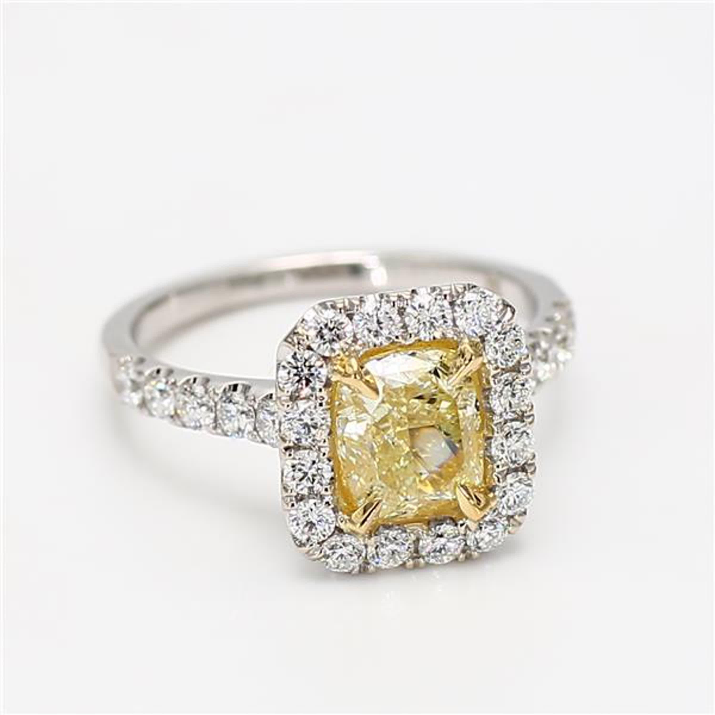 Natural Yellow Cushion and White Diamond 2.42 Carat TW Gold Cocktail Ring For Sale 1