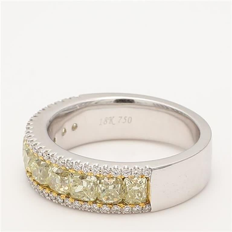 Contemporary Natural Yellow Cushion and White Diamond 2.62 Carat TW Gold Wedding Band