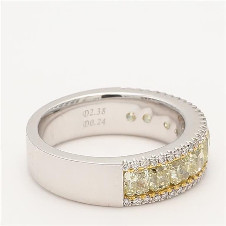 Women's Natural Yellow Cushion and White Diamond 2.62 Carat TW Gold Wedding Band For Sale