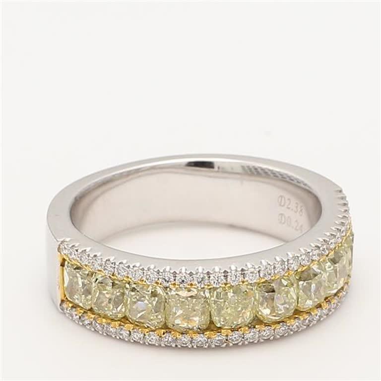 Natural Yellow Cushion and White Diamond 2.62 Carat TW Gold Wedding Band For Sale 1