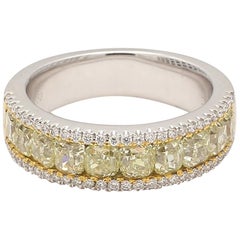 Natural Yellow Cushion and White Diamond 2.62 Carat TW Gold Wedding Band