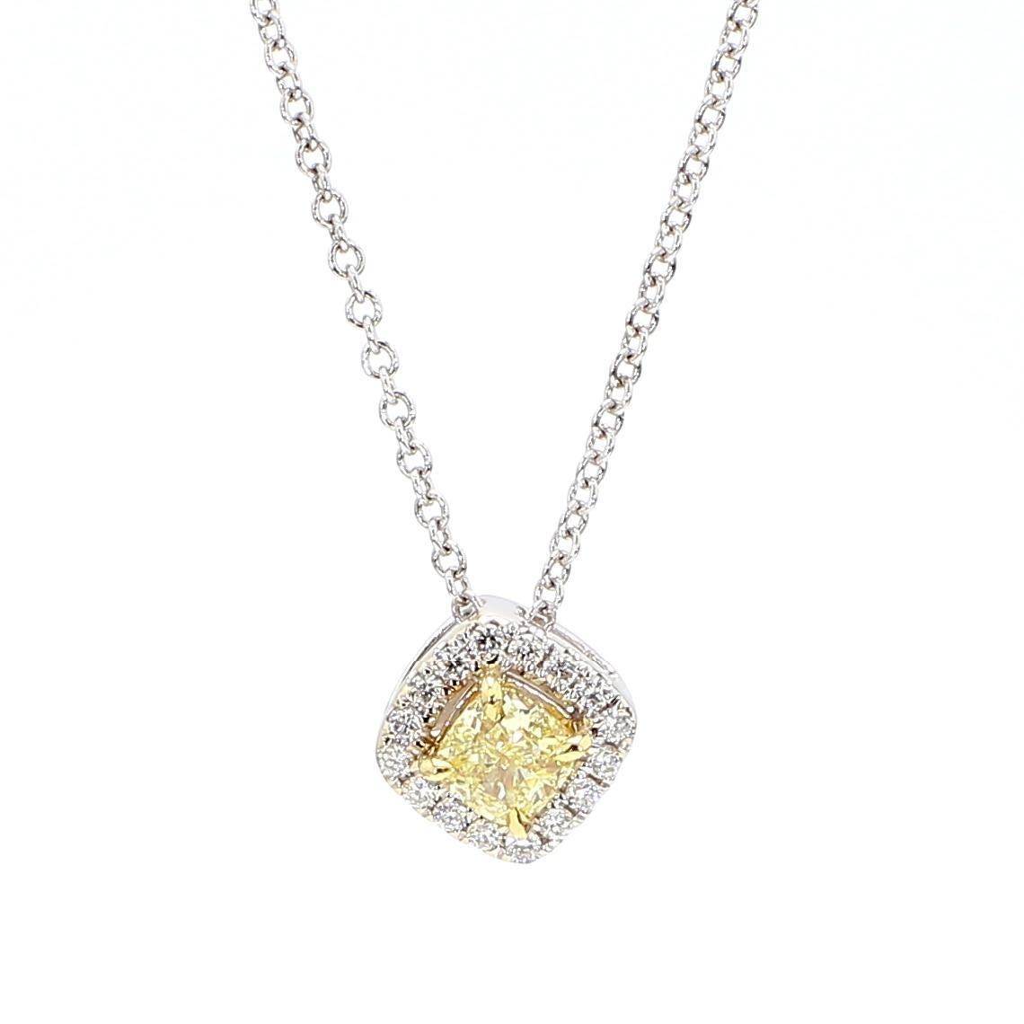 natürlicher gelber Kissen- und weißer Diamant .34 Karat TW Gold-Tropfen-Anhänger (Zeitgenössisch) im Angebot
