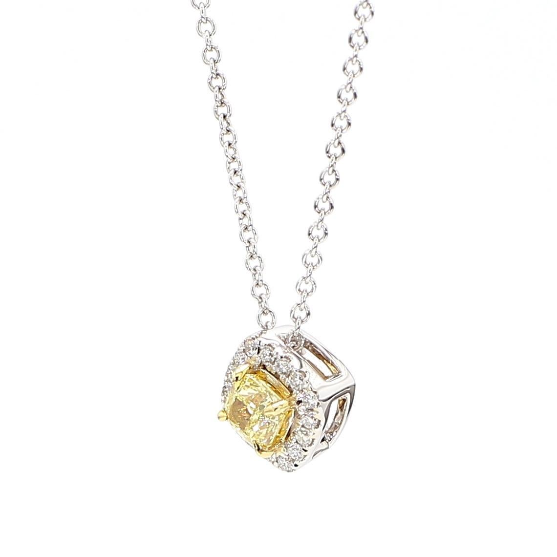 natürlicher gelber Kissen- und weißer Diamant .34 Karat TW Gold-Tropfen-Anhänger (Kissenschliff) im Angebot