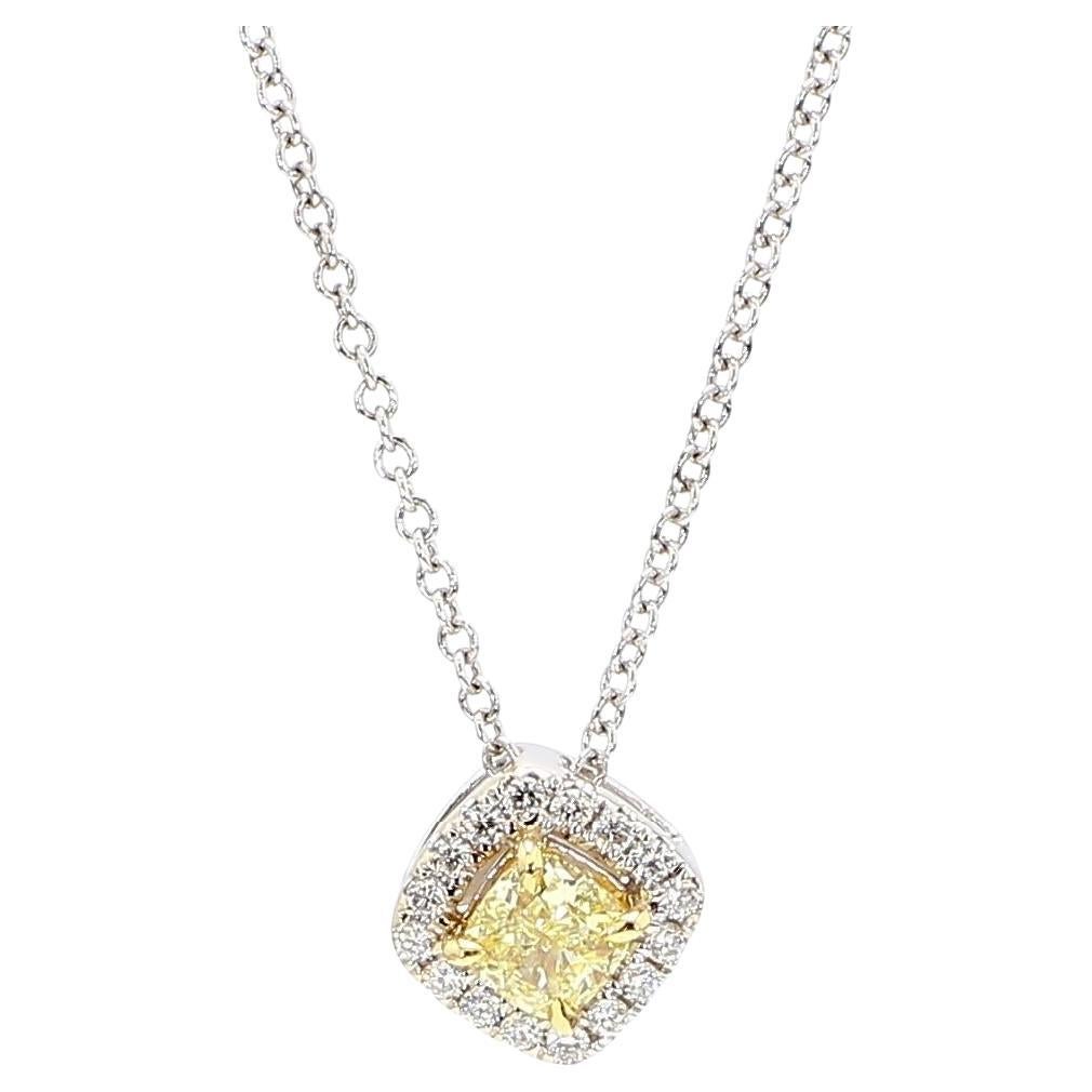 natürlicher gelber Kissen- und weißer Diamant .34 Karat TW Gold-Tropfen-Anhänger